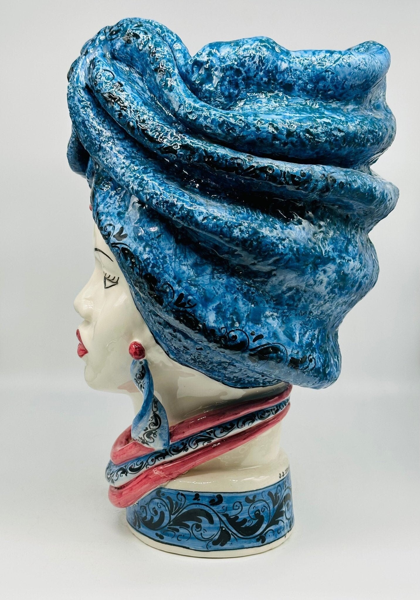 Teste di Moro Zeus Ceramica Caltagirone cm H.45 L.28 Artigianale Blu Lilla - DD CERAMICHE SICILIANE