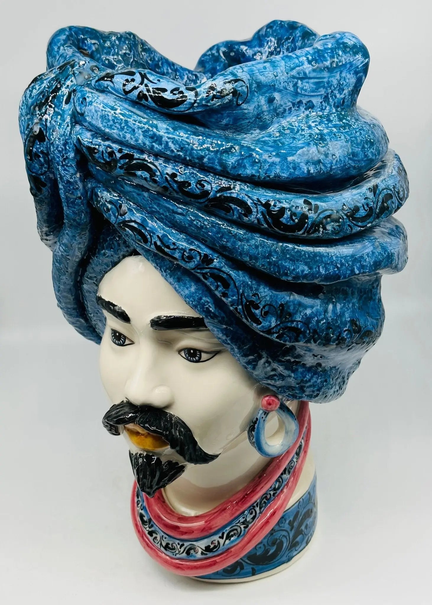 Teste di Moro Zeus Ceramica Caltagirone cm H.45 L.28 Artigianale Blu Lilla - TESTA DI MORO