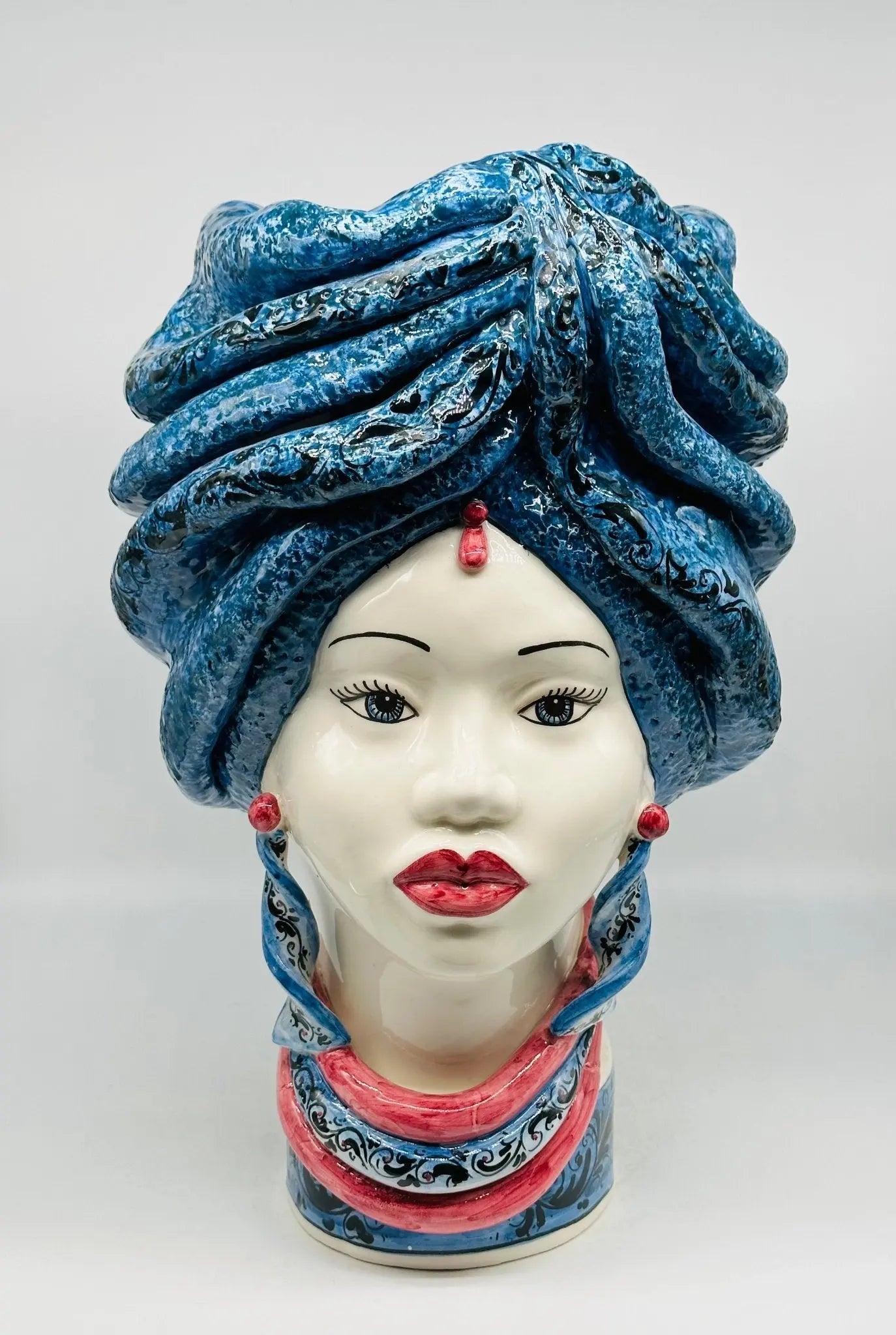 Teste di Moro Zeus Ceramica Caltagirone cm H.45 L.28 Artigianale Blu Lilla - Donna - TESTA DI MORO