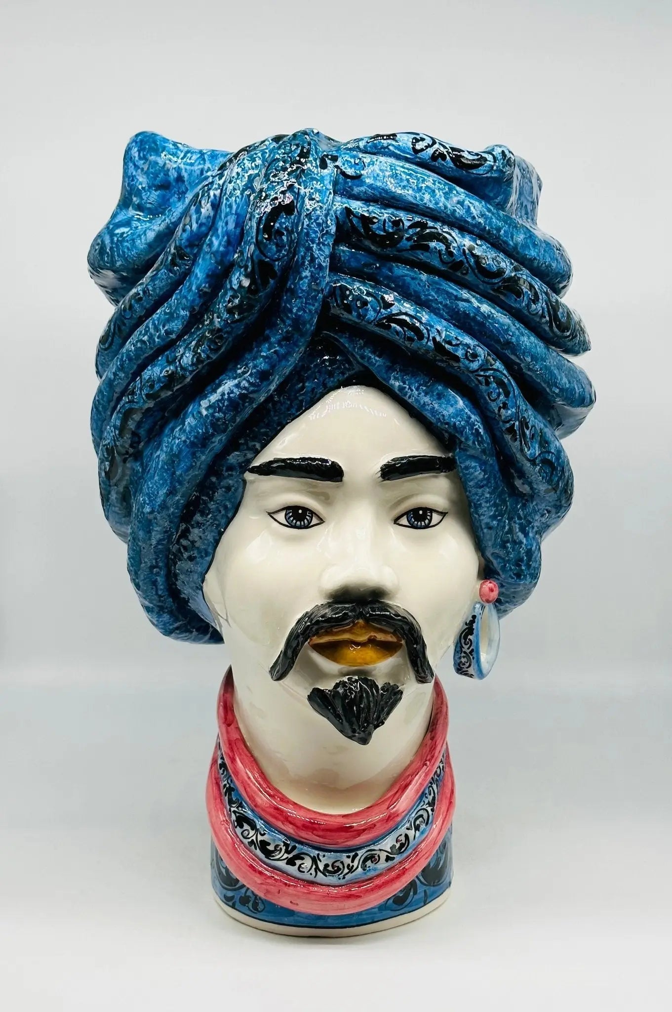 Teste di Moro Zeus Ceramica Caltagirone cm H.45 L.28 Artigianale Blu Lilla - Uomo - TESTA DI MORO