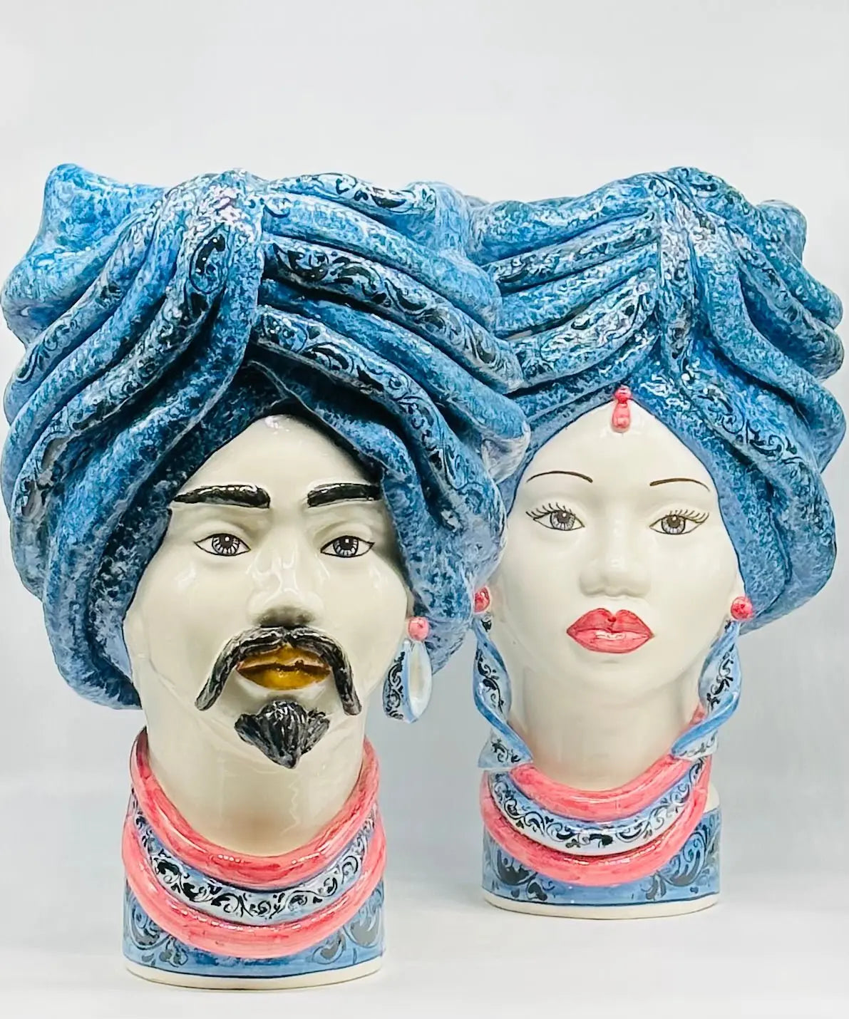 Teste di Moro Zeus Ceramica Caltagirone cm H.45 L.28 Artigianale Blu Lilla - TESTA DI MORO