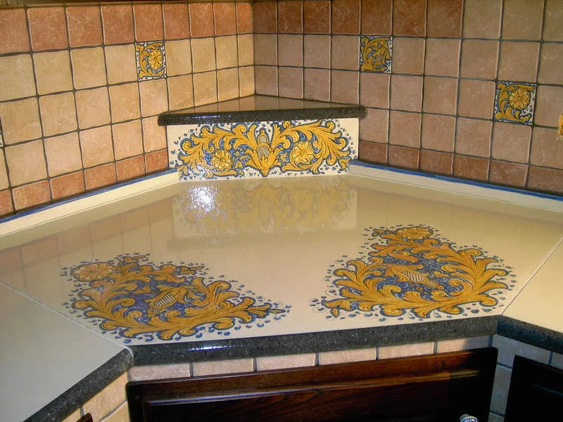 Top per Cucina Pietra Lavica Decoro Foglie d’Acanto - TOP PIETRA LAVICA