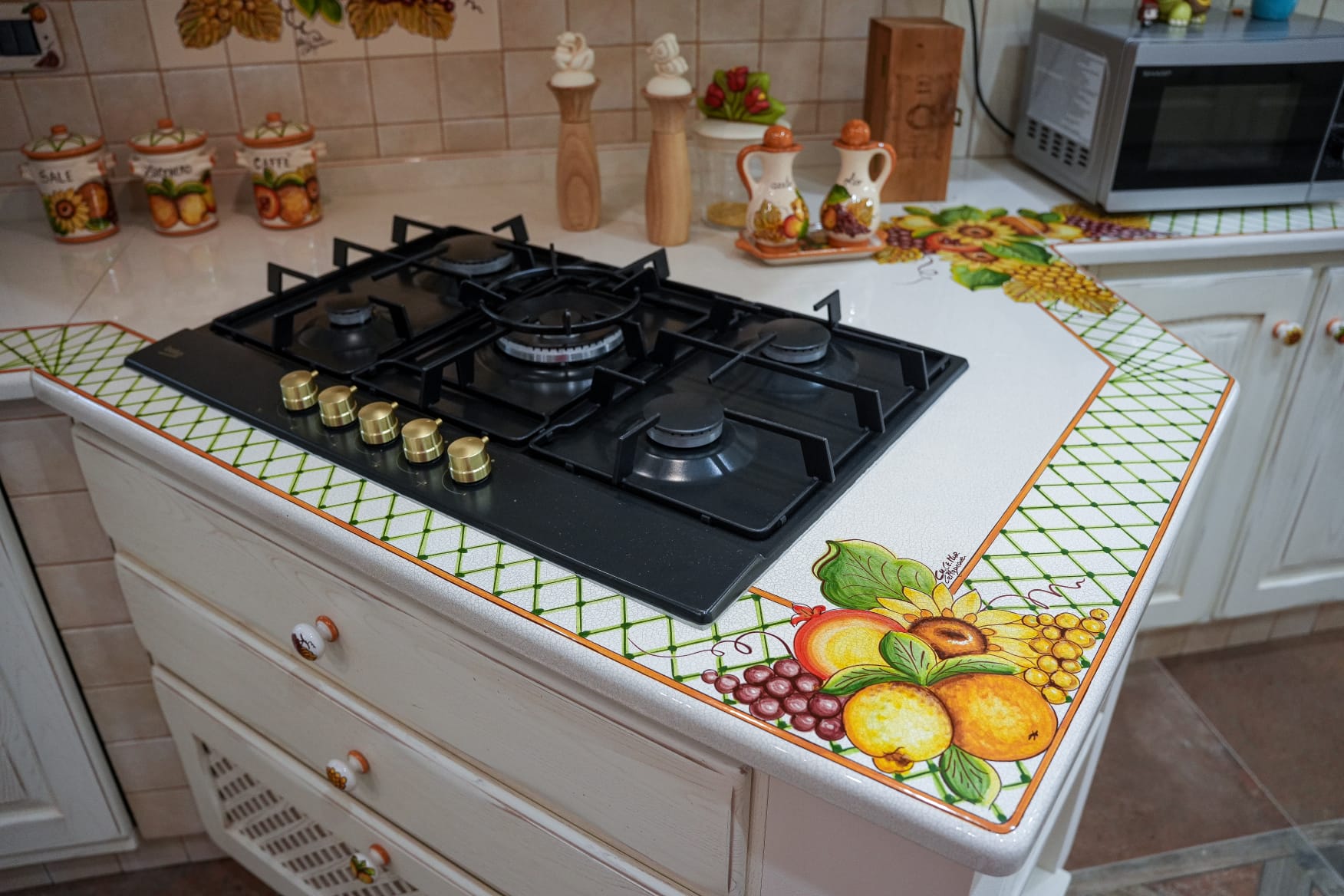 Top per Cucina Pietra Lavica Decoro Frutta con Rete - TOP PIETRA LAVICA