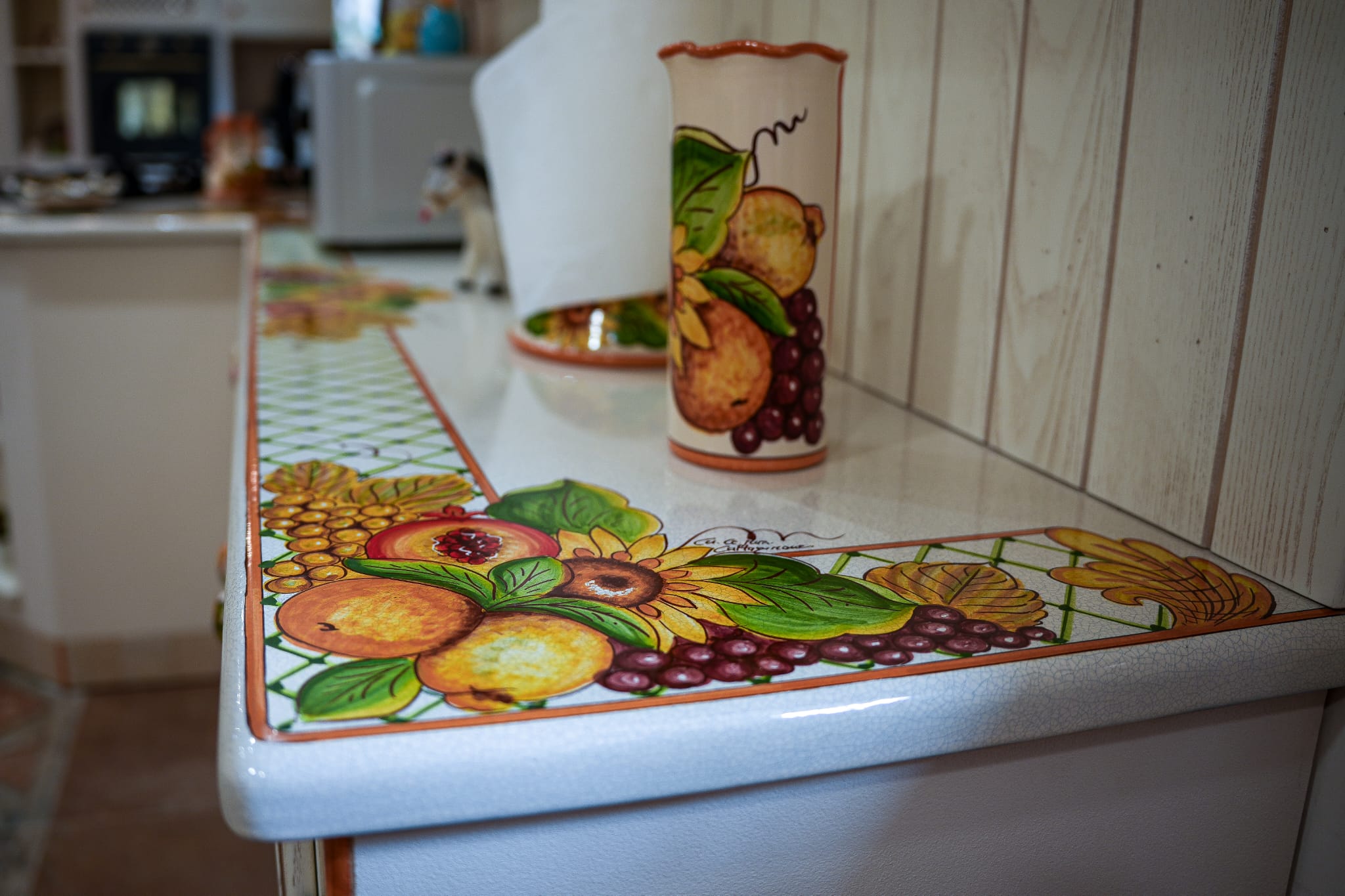 Top per Cucina Pietra Lavica Decoro Frutta con Rete - TOP PIETRA LAVICA