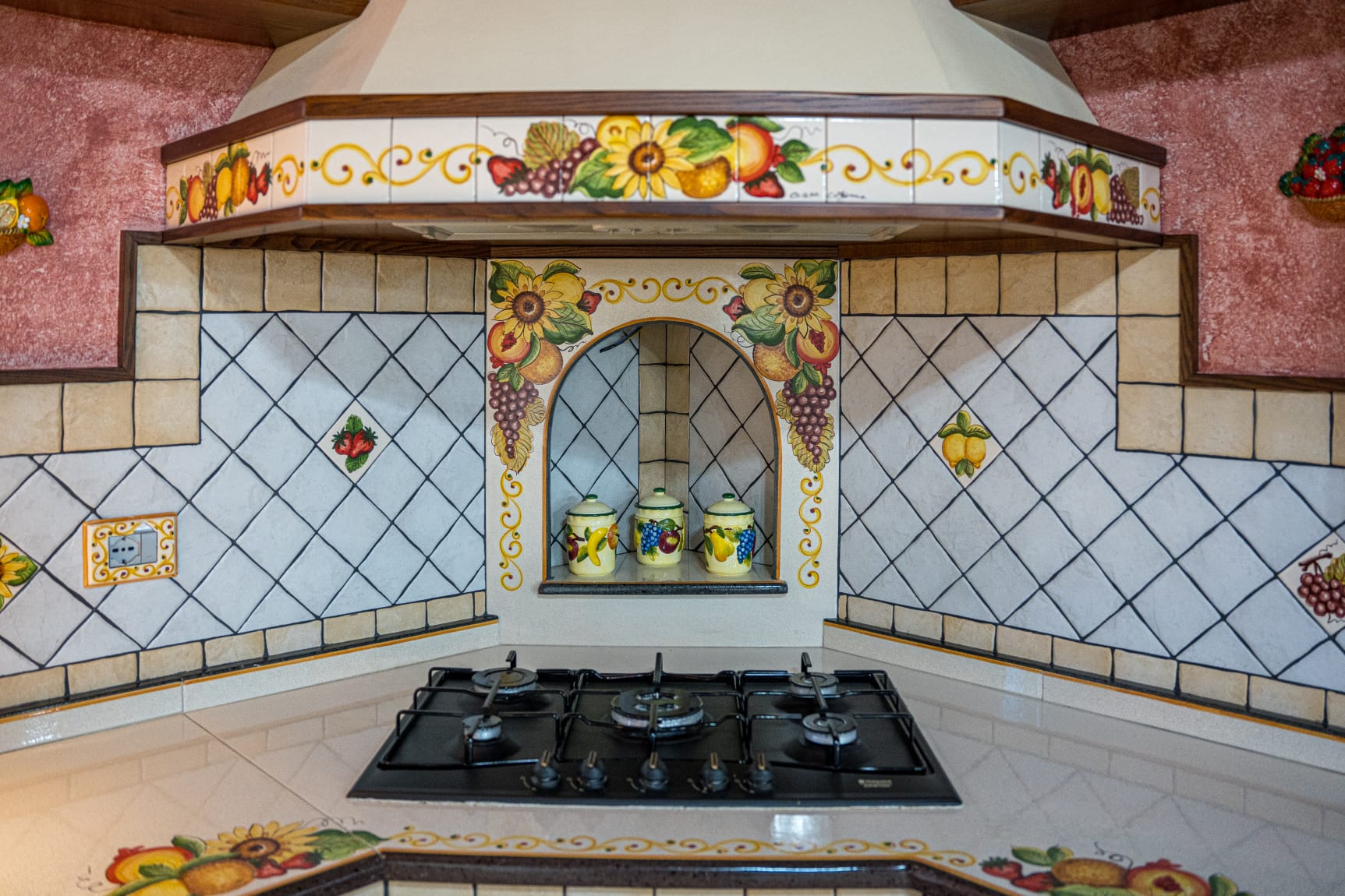 Top per Cucina Pietra Lavica Decoro Frutta con Treccia - TOP PIETRA LAVICA