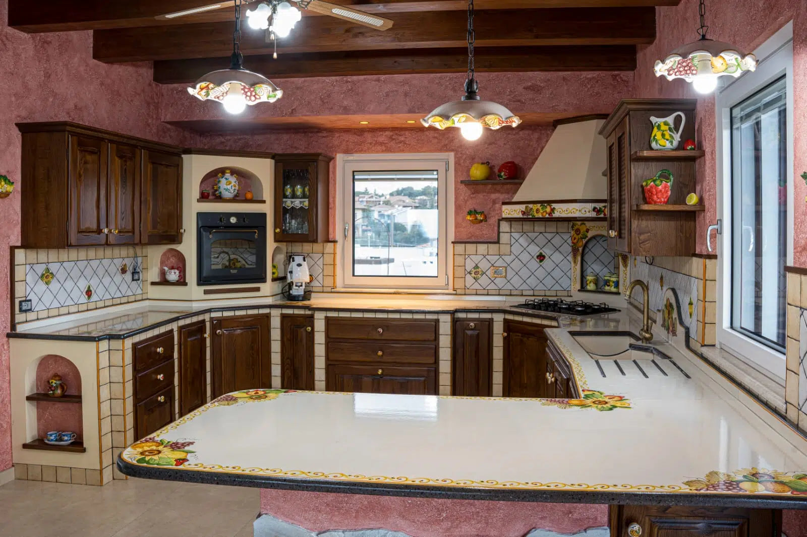 Top per Cucina Pietra Lavica Decoro Treccia Frutta - TOP PIETRA LAVICA