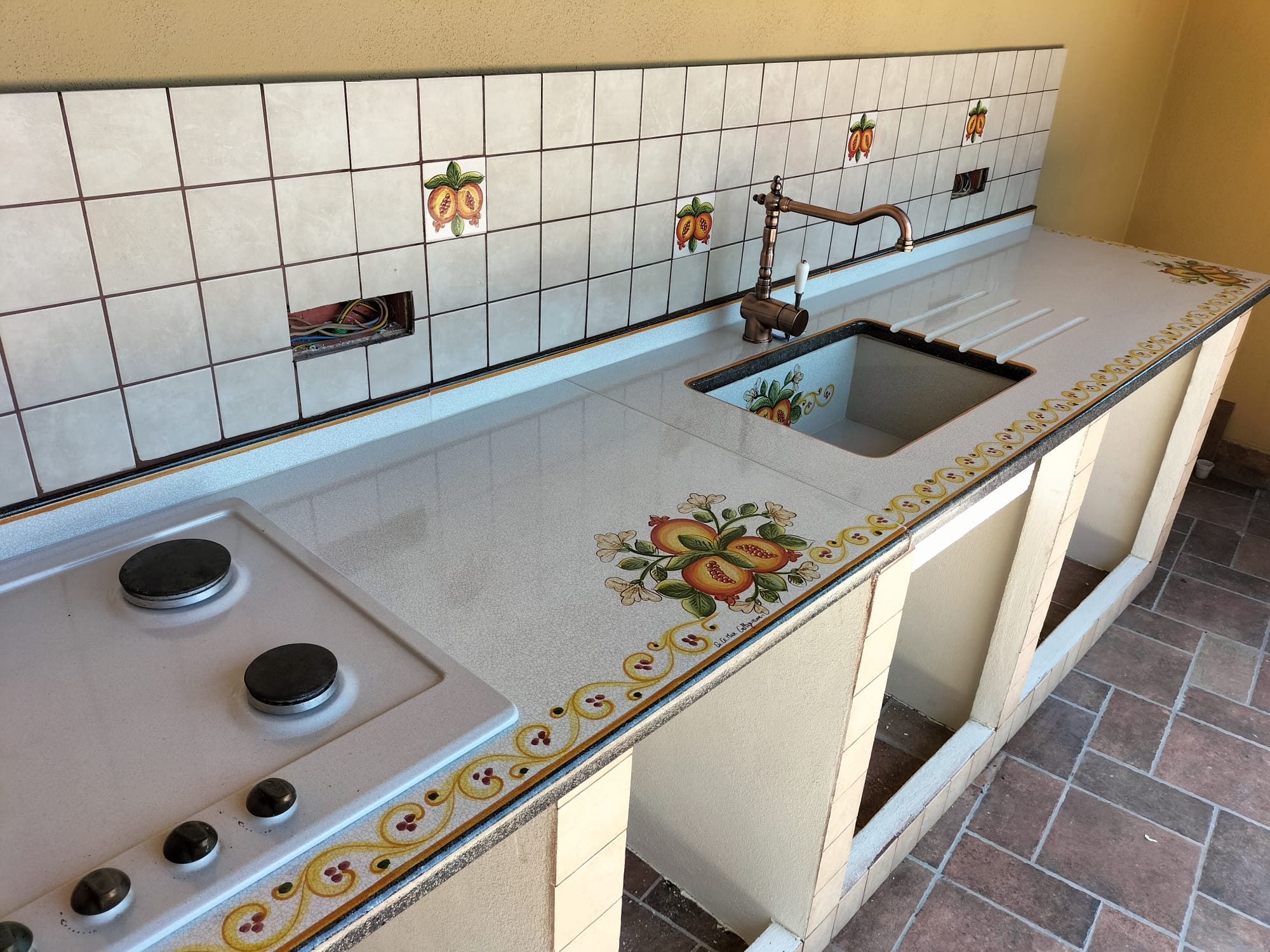 Top per Cucina Pietra Lavica Decoro Melograno 2 - TOP PIETRA LAVICA