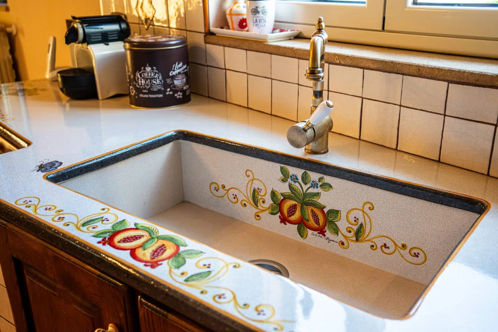 Top per Cucina Pietra Lavica Decoro Melograno - TOP PIETRA LAVICA