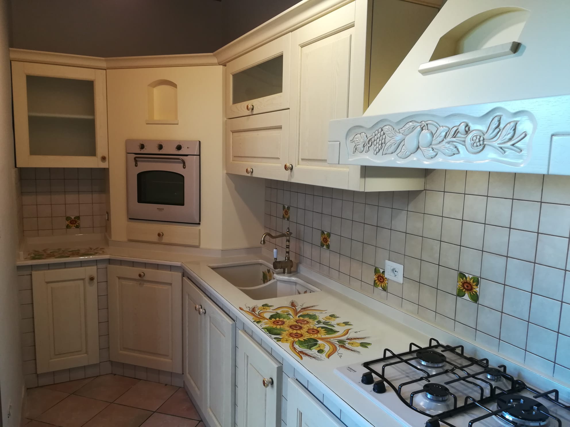 Top per Cucina Pietra Lavica Decoro Spighe e Girasoli - TOP PIETRA LAVICA