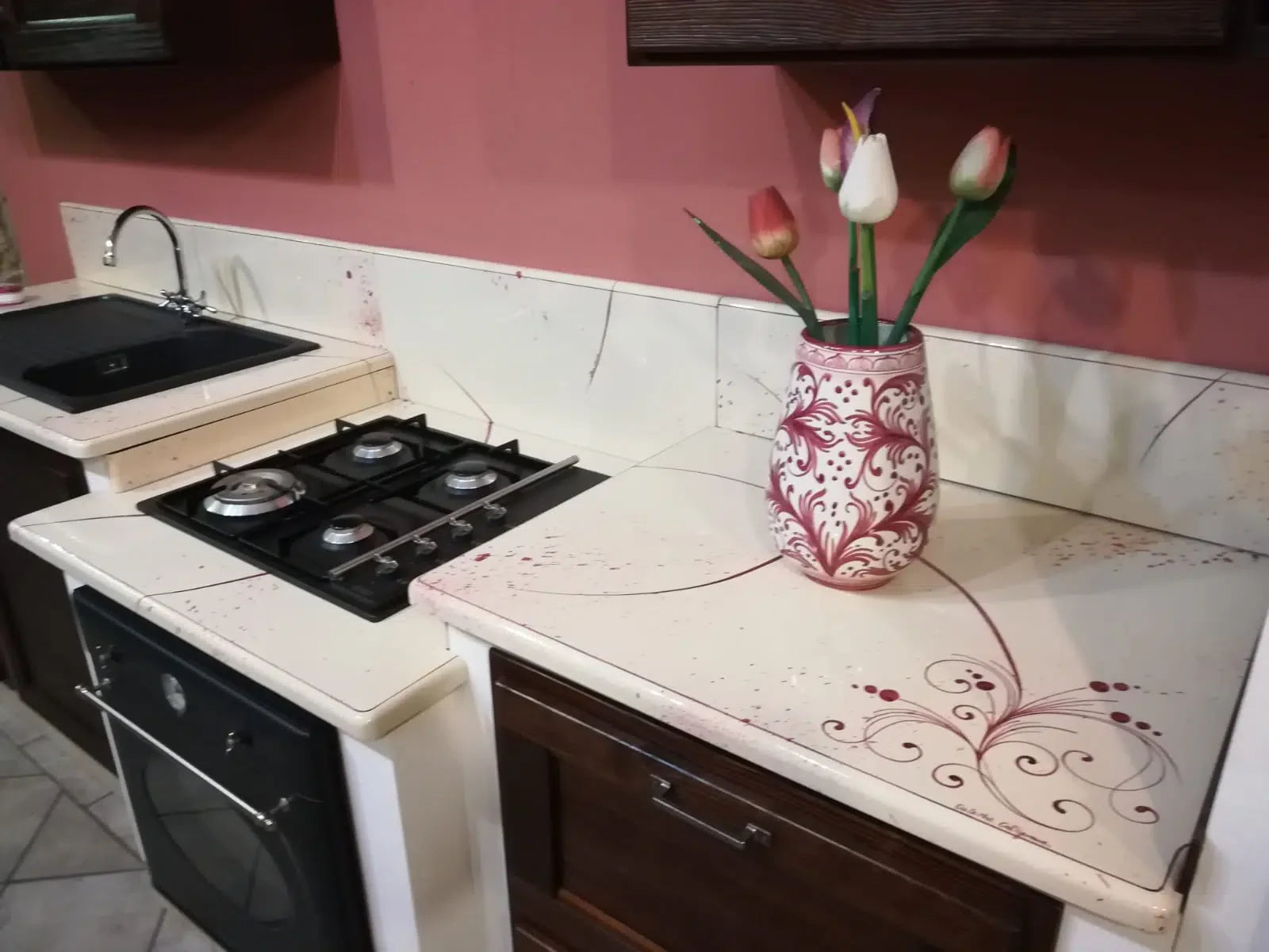 Top per Cucina Pietra Lavica Decoro Volute Bordeaux - TOP PIETRA LAVICA