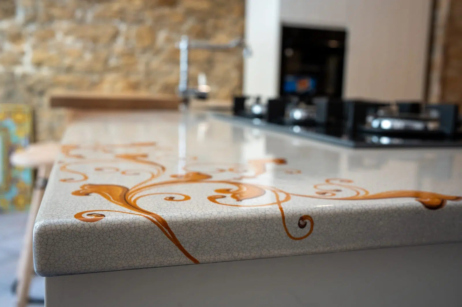 Top per Cucina Pietra Lavica Decoro Volute Giallo - TOP PIETRA LAVICA