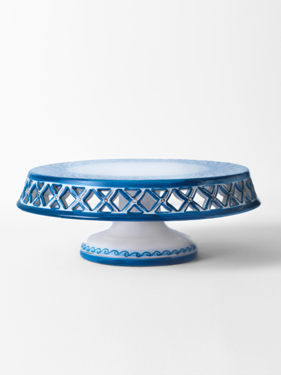 Tortiera Traforata TDS Ceramica Caltagirone Decoro Barocco Blu - OGGETTISTICA