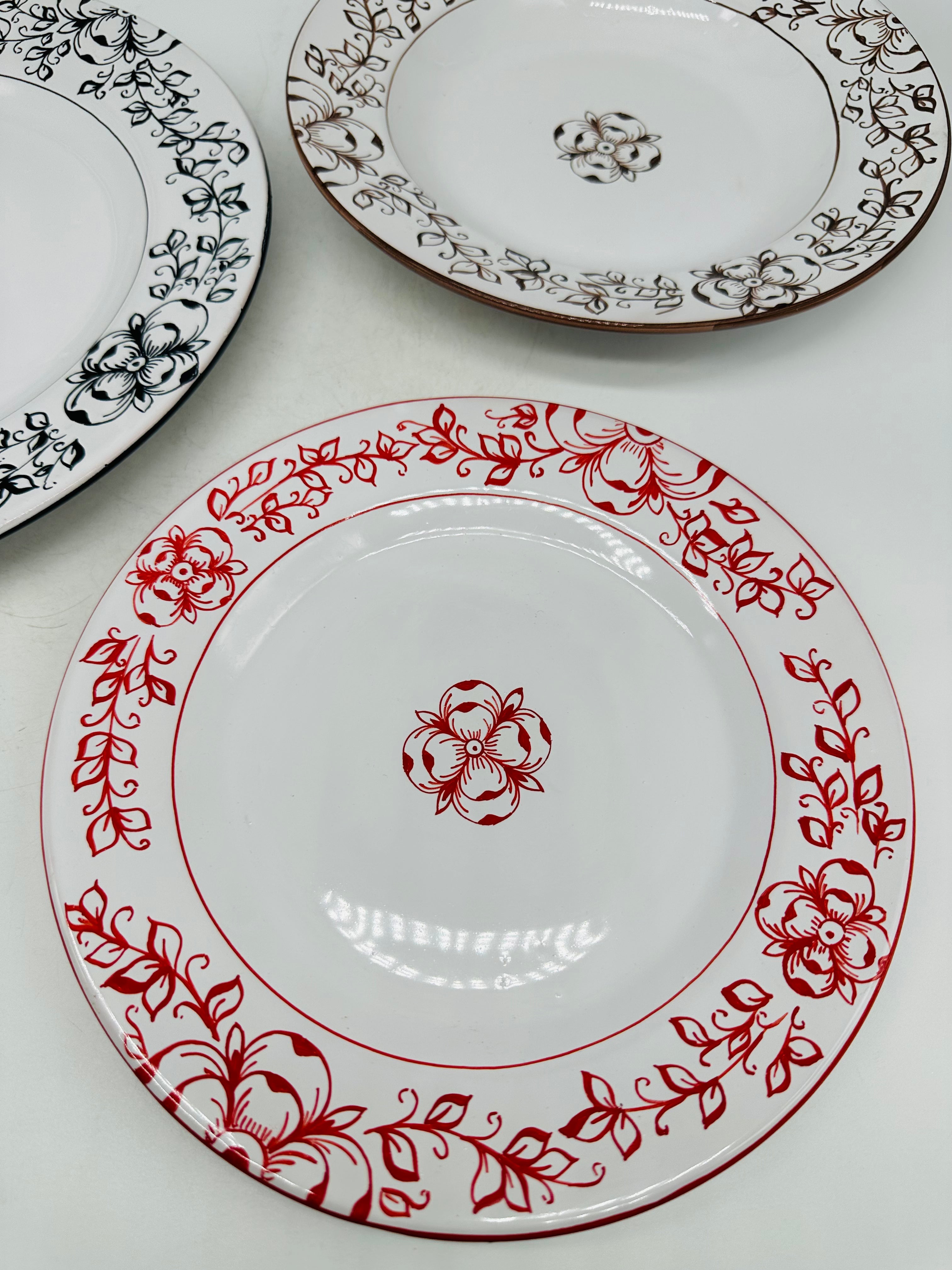 Tris Piatti Uso Alimentare Ceramica Caltagirone - Fiore Centrale - PIATTI