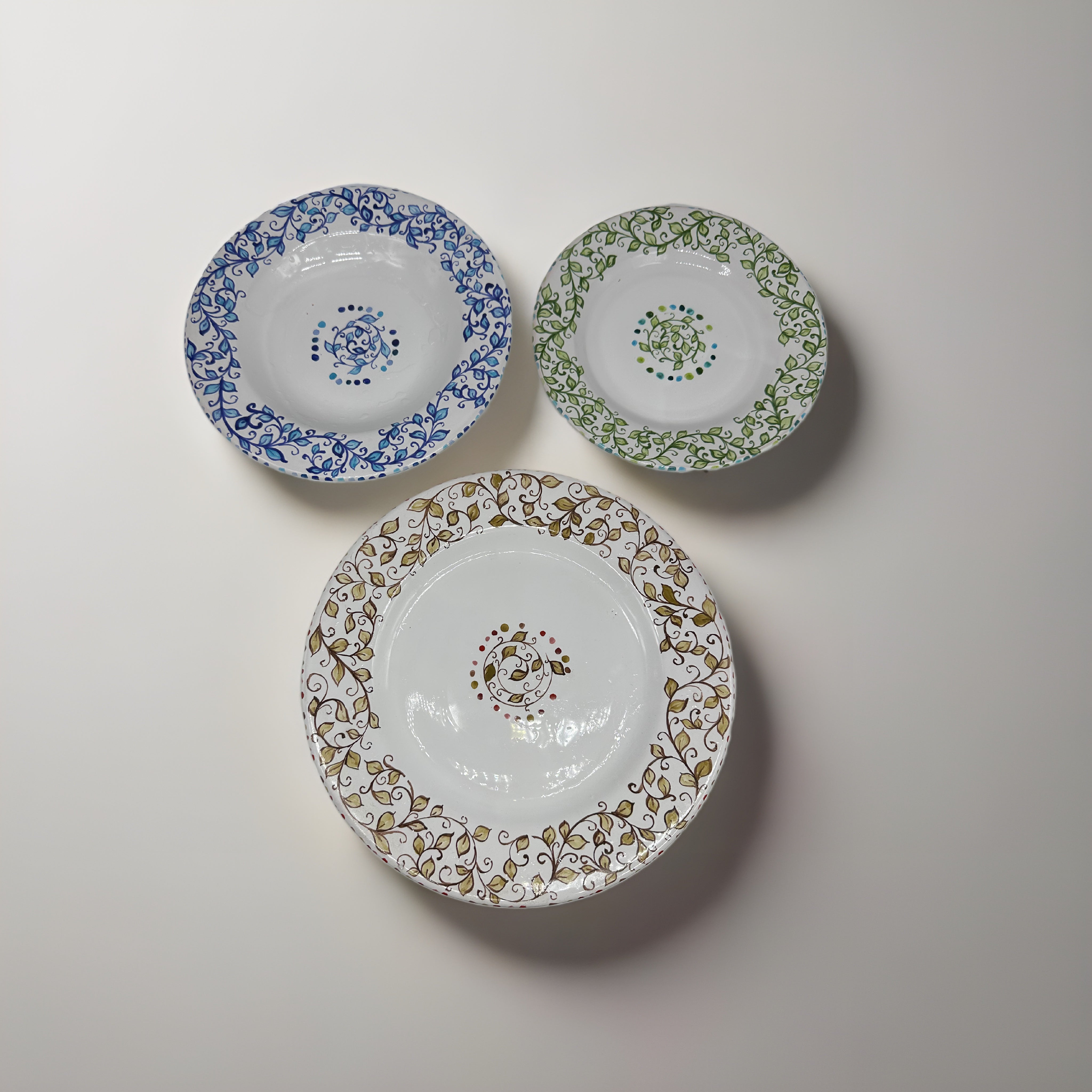 Tris Piatti Uso Alimentare Ceramica Caltagirone - Foglie - PIATTI