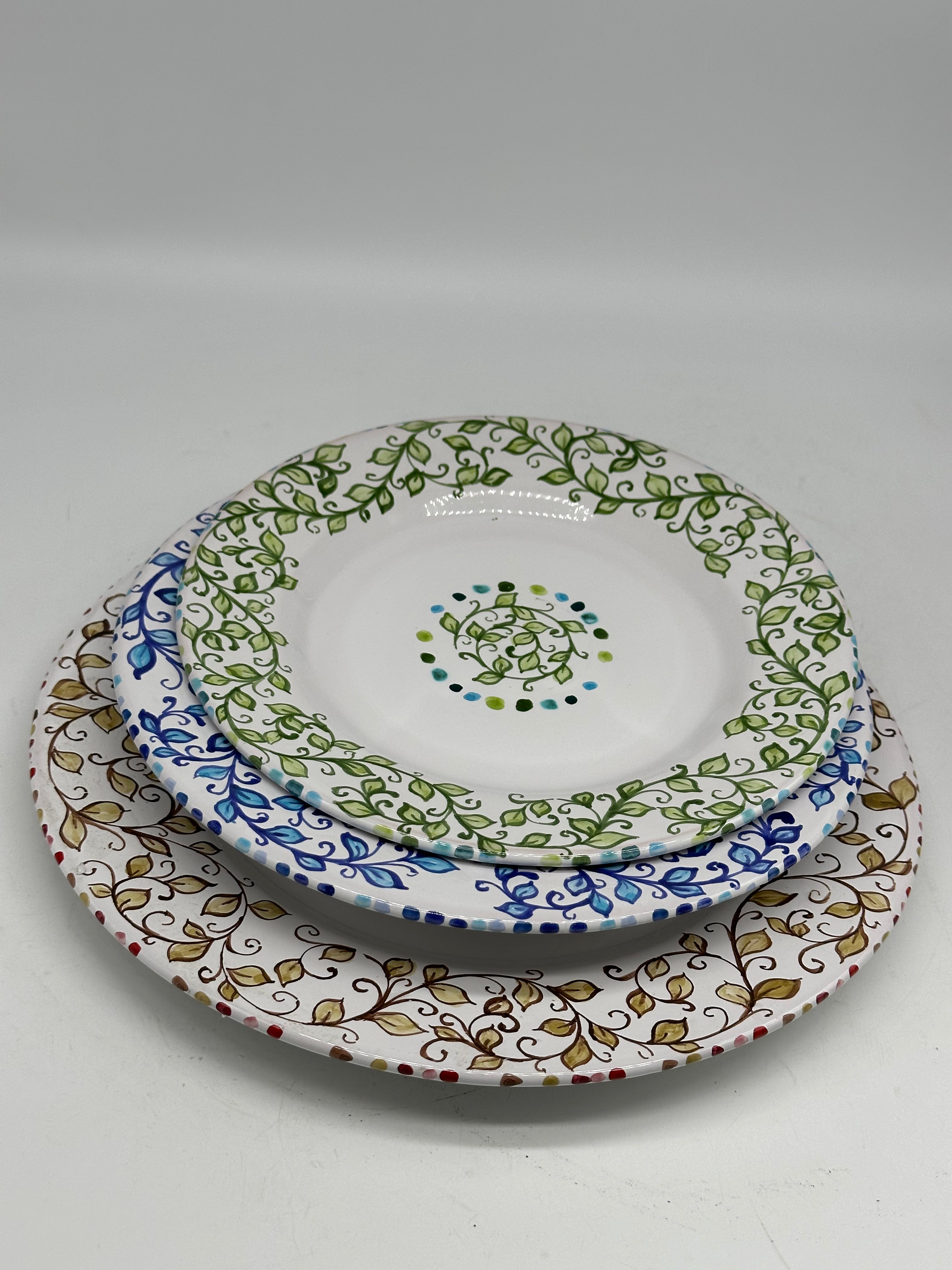 Tris Piatti Uso Alimentare Ceramica Caltagirone - Foglie - PIATTI