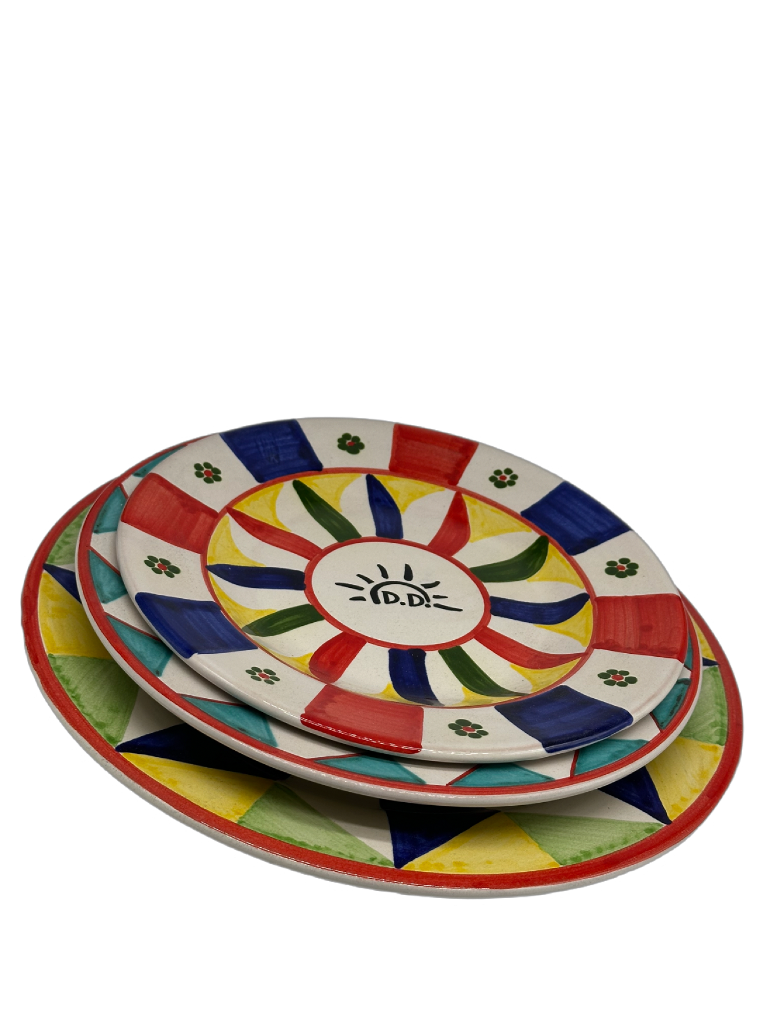 Tris Piatti Uso Alimentare Ceramica Caltagirone - Geometrico - PIATTI SERVIZIO