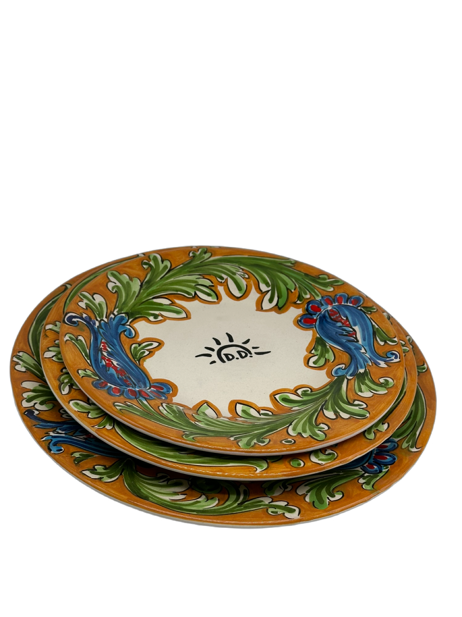 Tris Piatti Uso Alimentare Ceramica Caltagirone - Ornato Ocra - PIATTI SERVIZIO