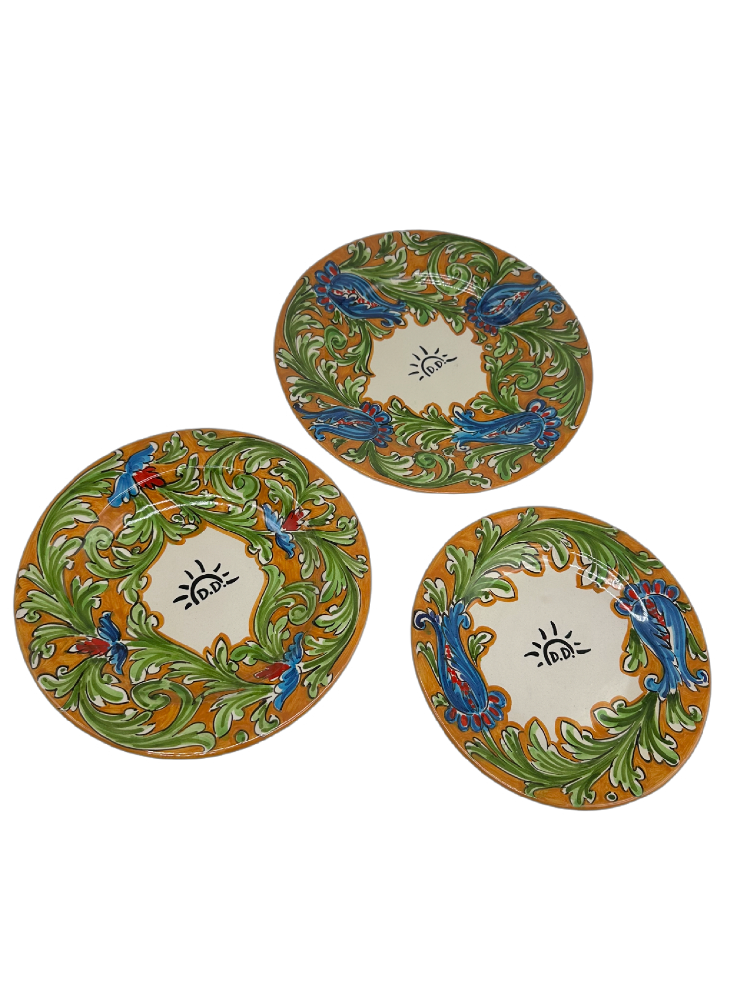 Tris Piatti Uso Alimentare Ceramica Caltagirone - Ornato Ocra - PIATTI SERVIZIO