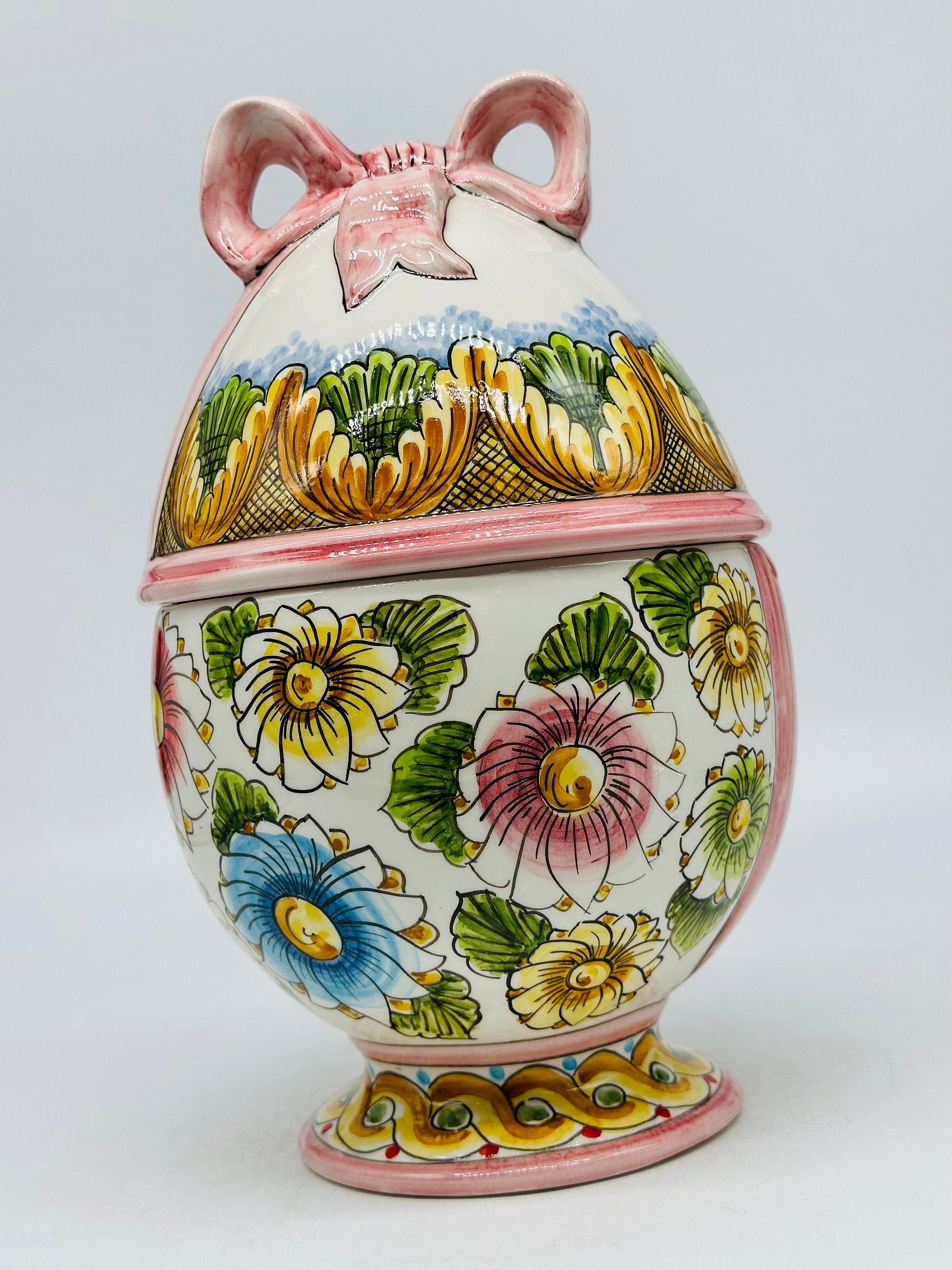 Uovo di Pasqua Contenitore H.27cm Ceramica Caltagirone dipinto a mano