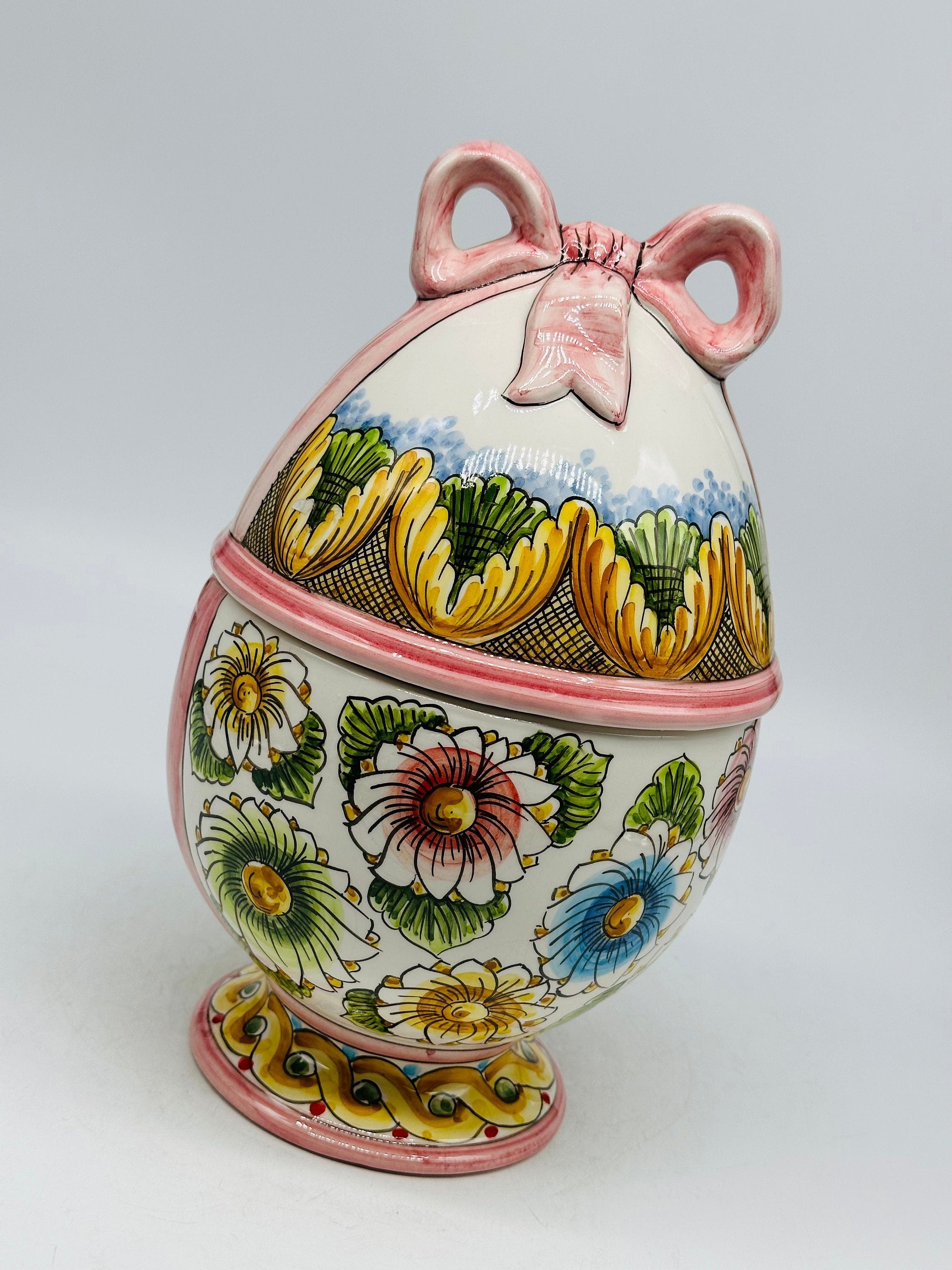 Uovo di Pasqua Contenitore H.27cm Ceramica Caltagirone dipinto a mano