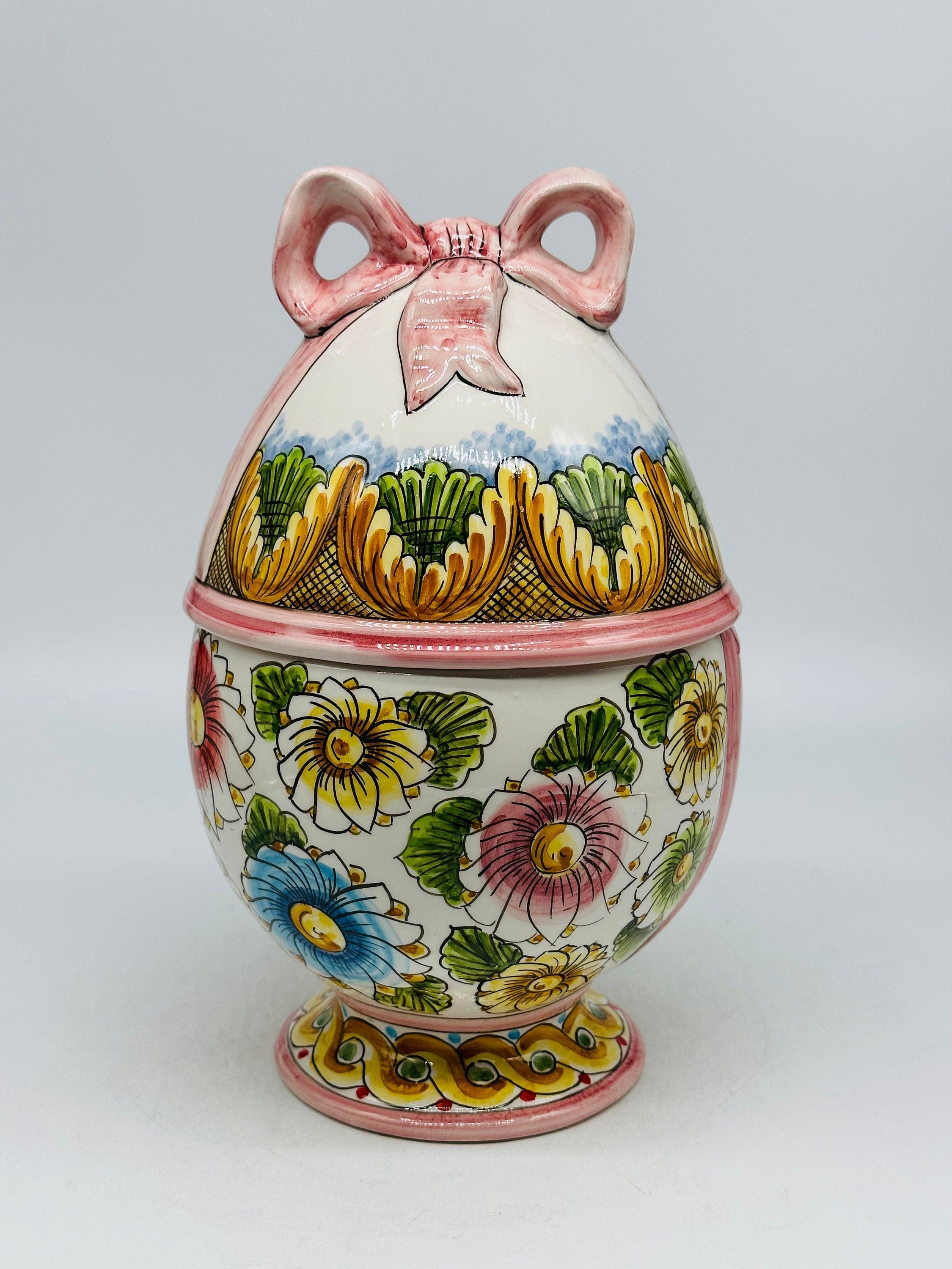 Uovo di Pasqua Contenitore H.27cm Ceramica Caltagirone dipinto a mano