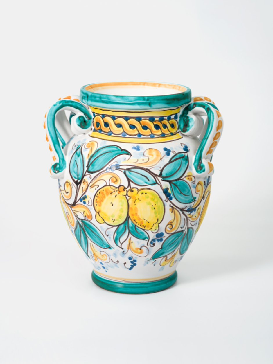 Vaso con Manici Decorato a Mano cm H.25 Ceramica Caltagirone - OGGETTISTICA