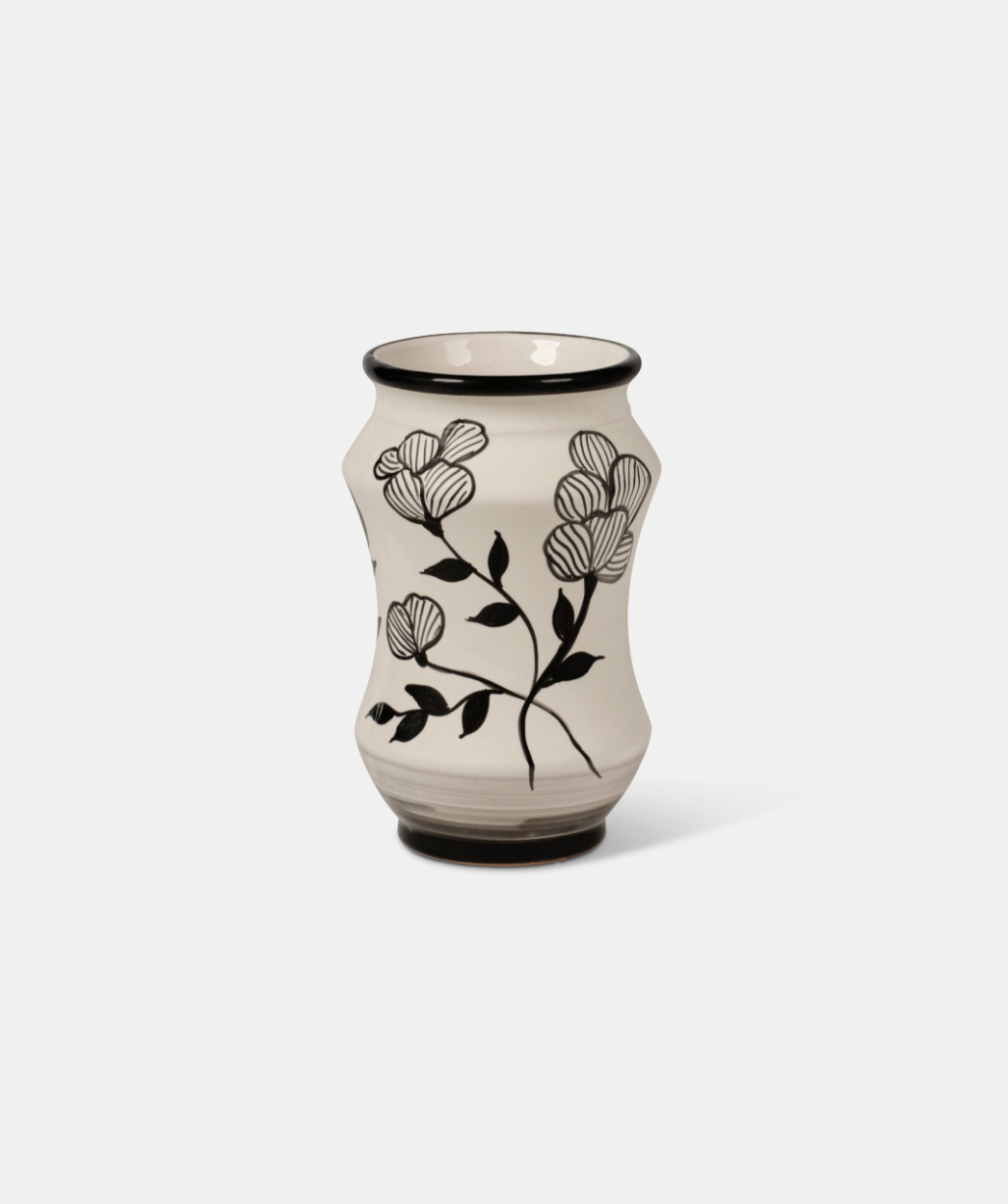 Vaso Decorato TDS Ceramica Caltagirone Artigianale Fiori e Foglie Nere - VASO