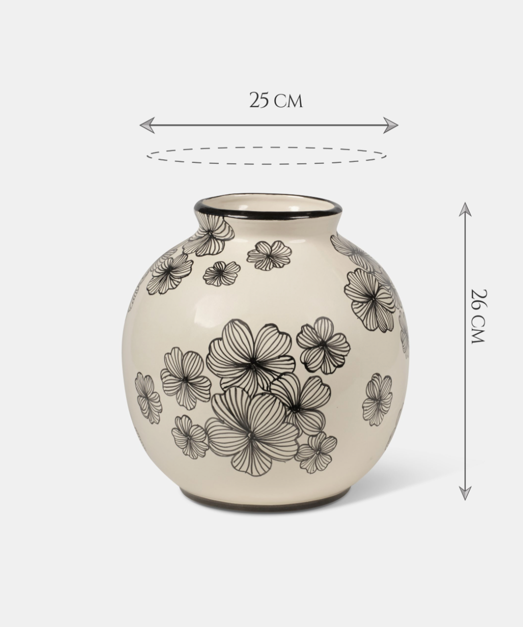 Vaso Decorato TDS cm H.26 L.25 Ceramica Caltagirone Artigianale Fiori e Foglie Nere - VASO