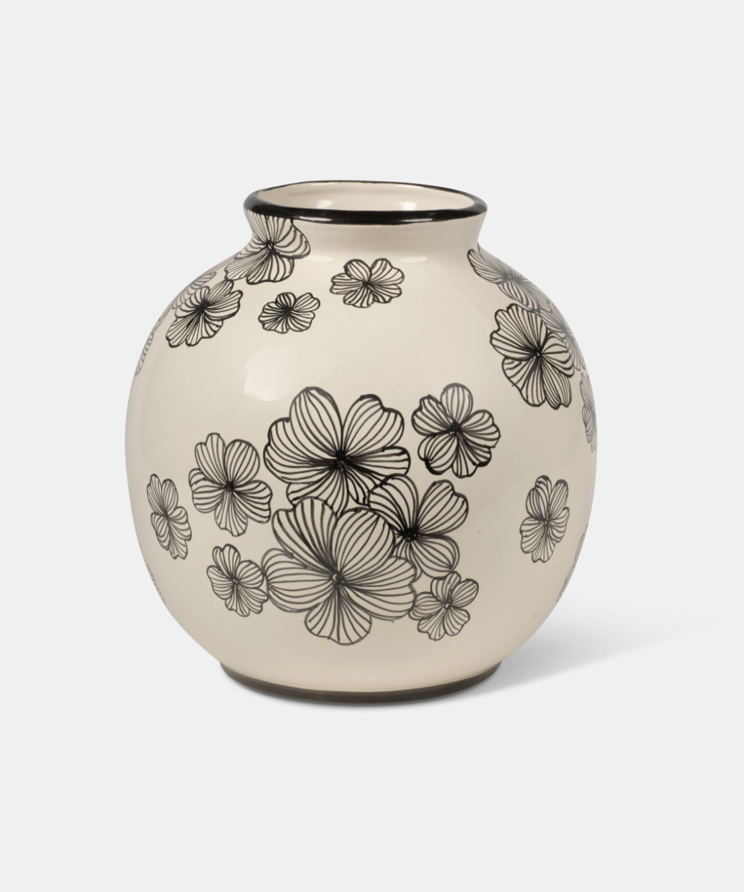 Vaso Decorato TDS cm H.26 L.25 Ceramica Caltagirone Artigianale Fiori e Foglie Nere - VASO