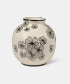 Vaso Decorato TDS cm H.26 L.25 Ceramica Caltagirone Artigianale Fiori e Foglie Nere - VASO