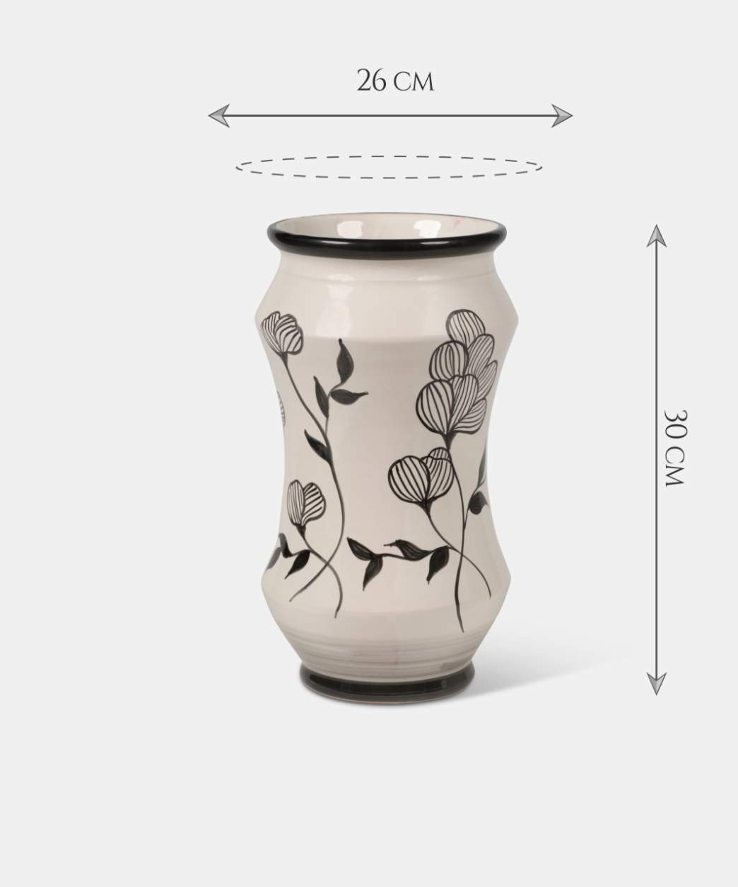 Vaso Decorato TDS cm H.30 L.26 Ceramica Caltagirone Artigianale Fiori e Foglie Nere - VASO