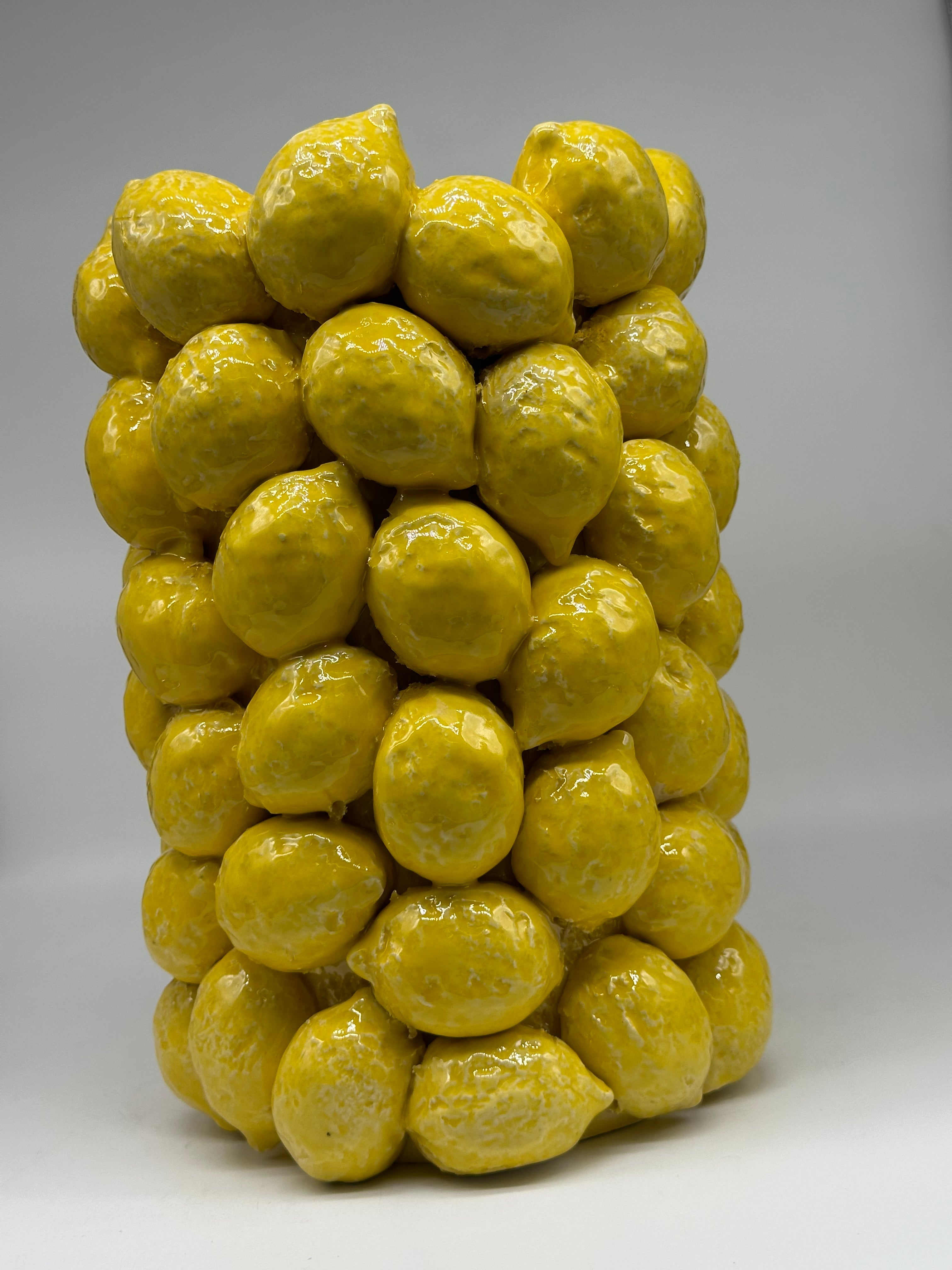 Vaso Frutta Limoni Gialli cm H.33 Ceramica Caltagirone fatto a mano - OGGETTISTICA