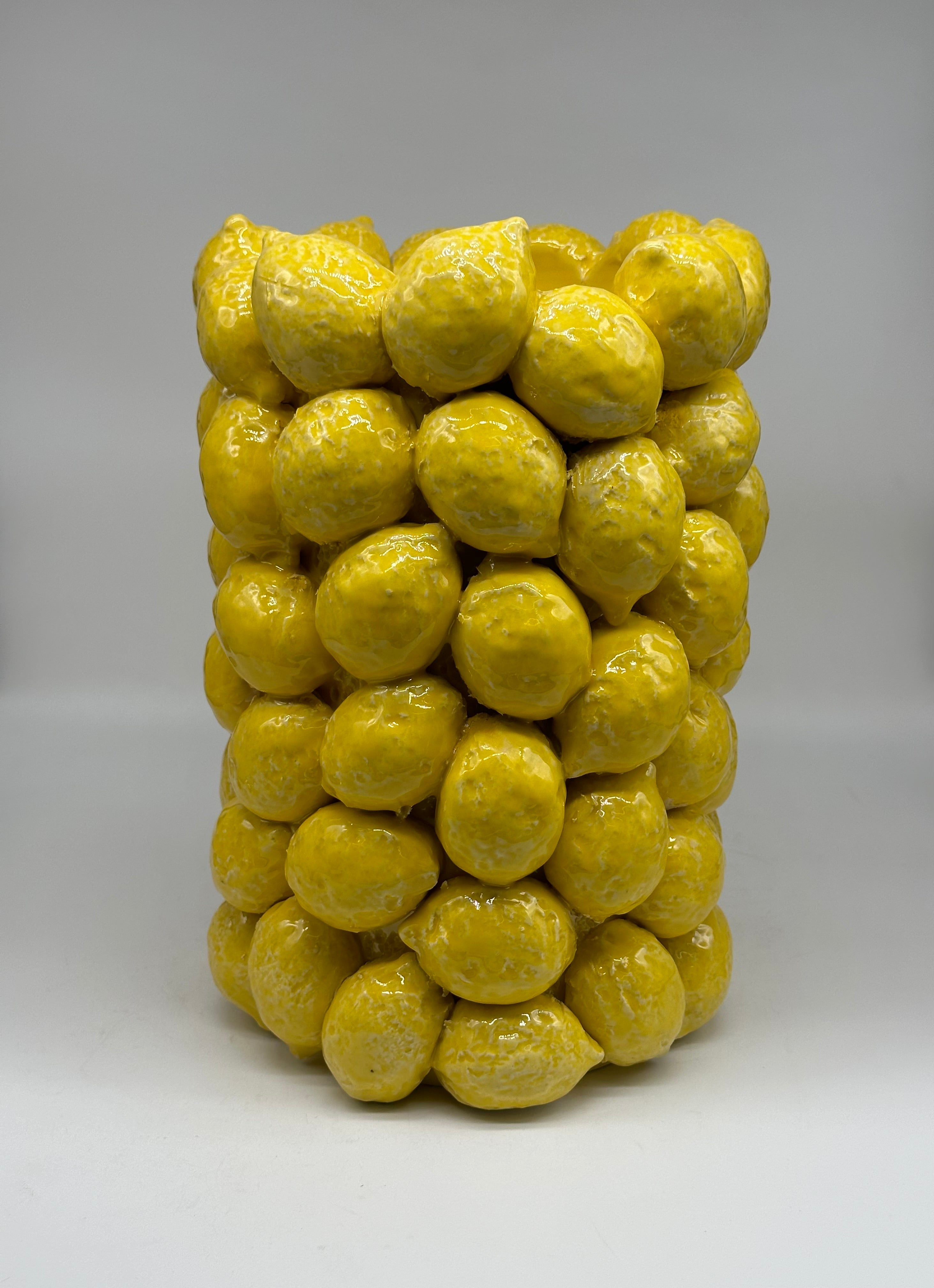 Vaso Frutta Limoni Gialli cm H.33 Ceramica Caltagirone fatto a mano - OGGETTISTICA