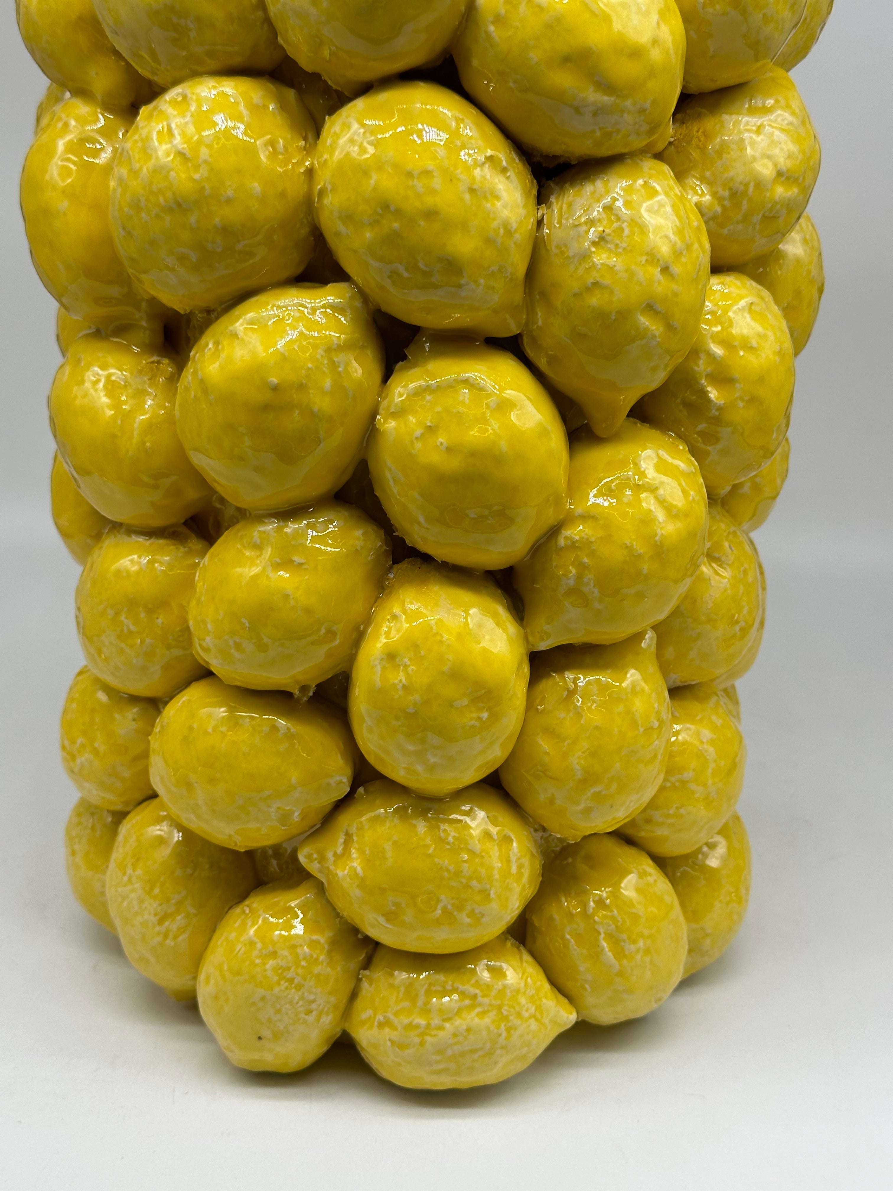 Vaso Frutta Limoni Gialli cm H.33 Ceramica Caltagirone fatto a mano - OGGETTISTICA
