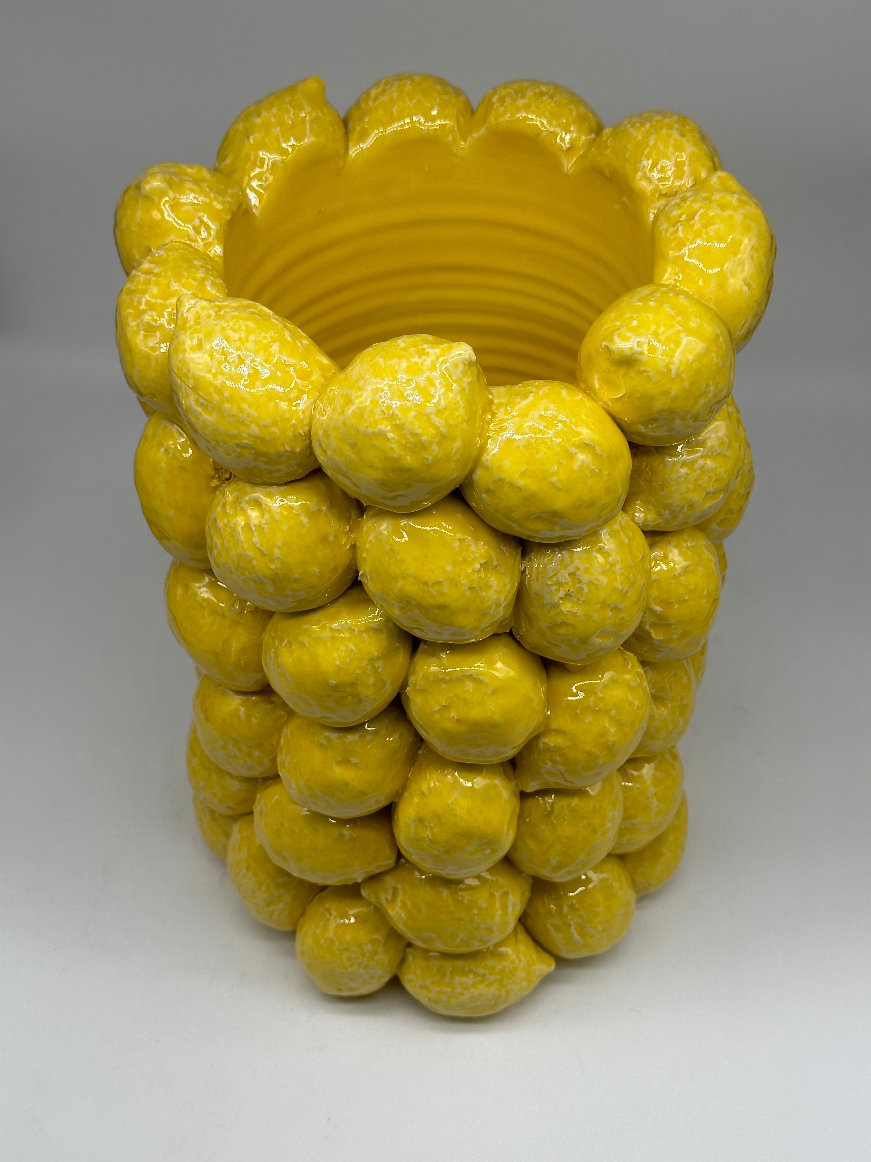 Vaso Frutta Limoni Gialli cm H.33 Ceramica Caltagirone fatto a mano - OGGETTISTICA