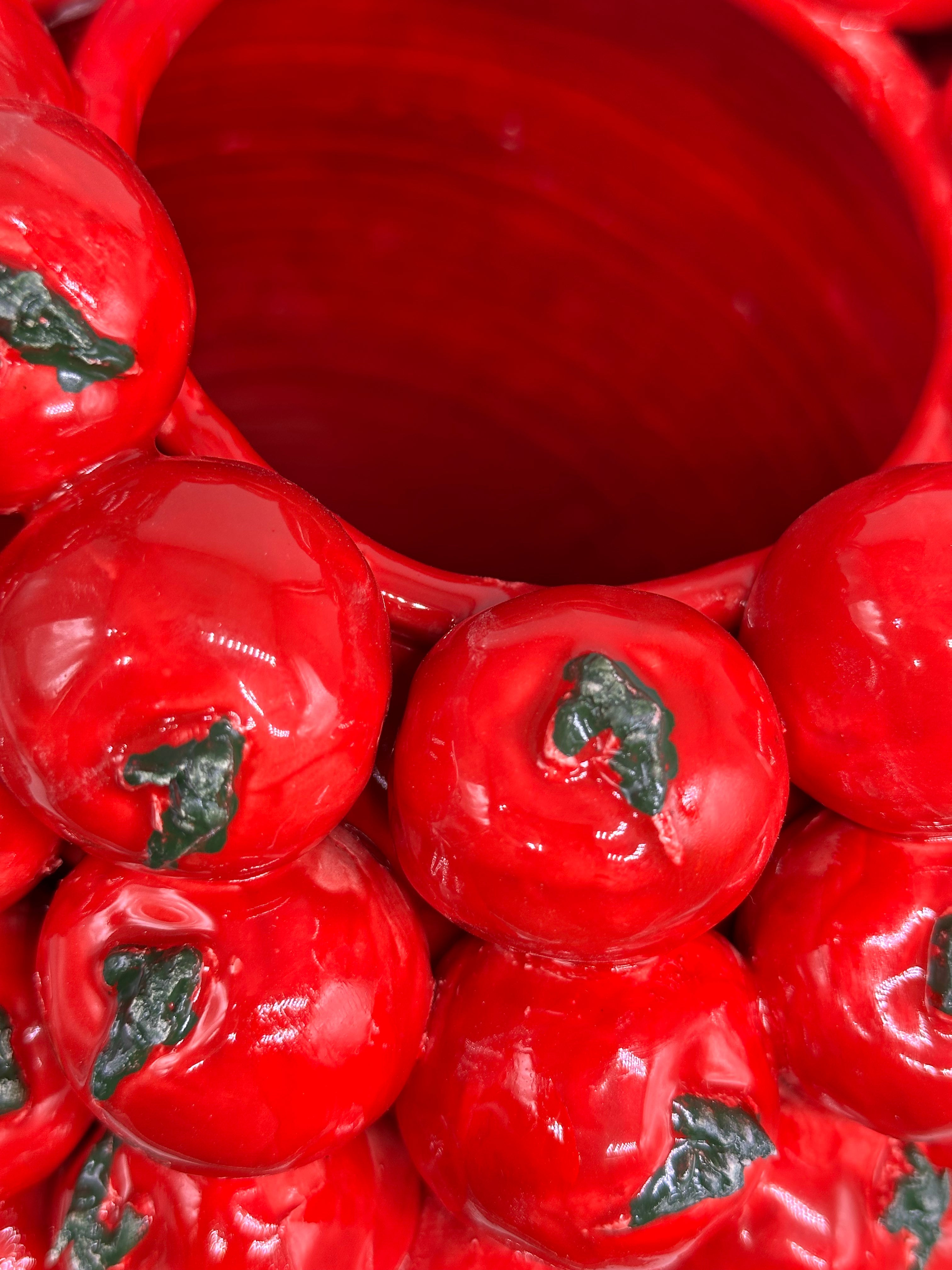 Vaso Frutta Pomodori Rossi cm H.35 L.30 Ceramica Caltagirone fatto a mano - OGGETTISTICA