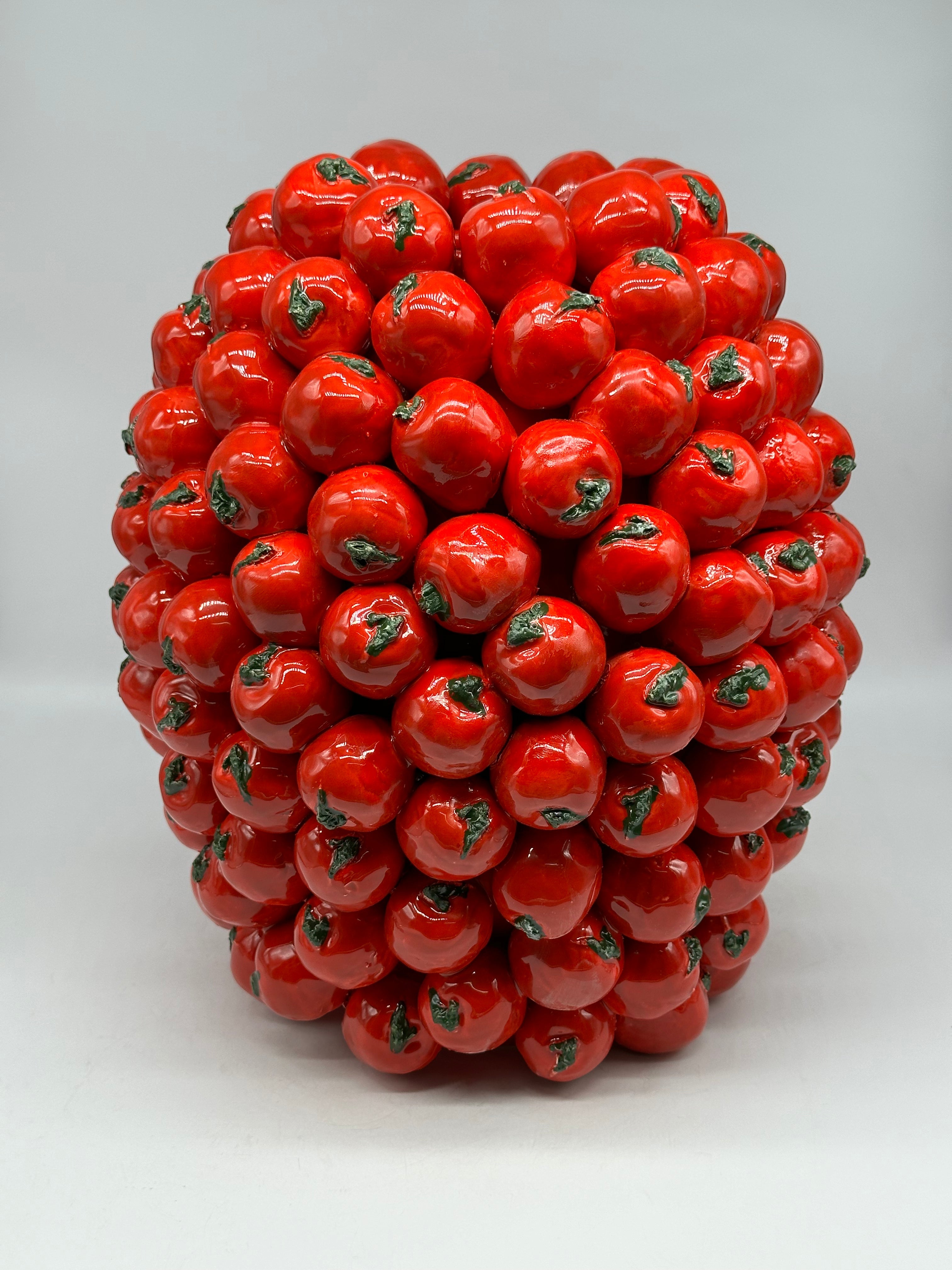 Vaso Frutta Pomodori Rossi cm H.35 L.30 Ceramica Caltagirone fatto a mano - OGGETTISTICA