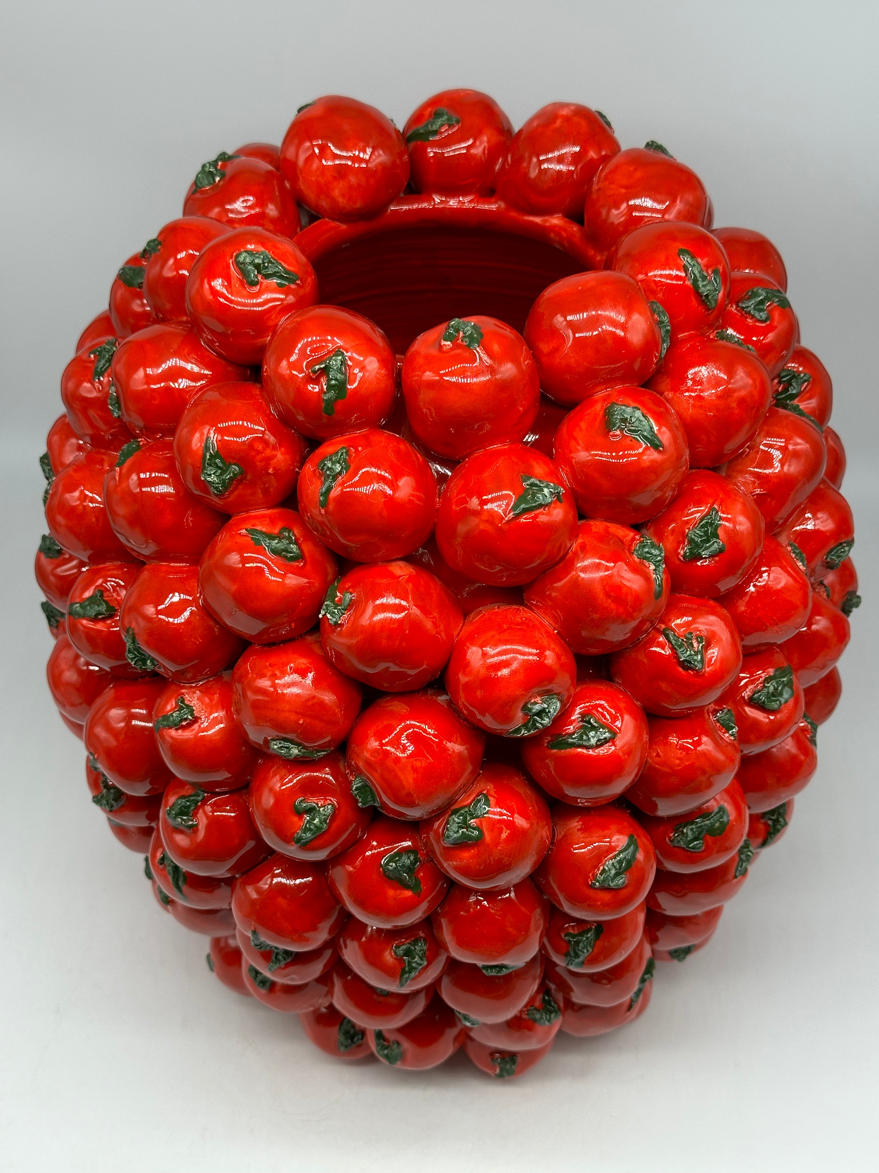 Vaso Frutta Pomodori Rossi cm H.35 L.30 Ceramica Caltagirone fatto a mano - OGGETTISTICA