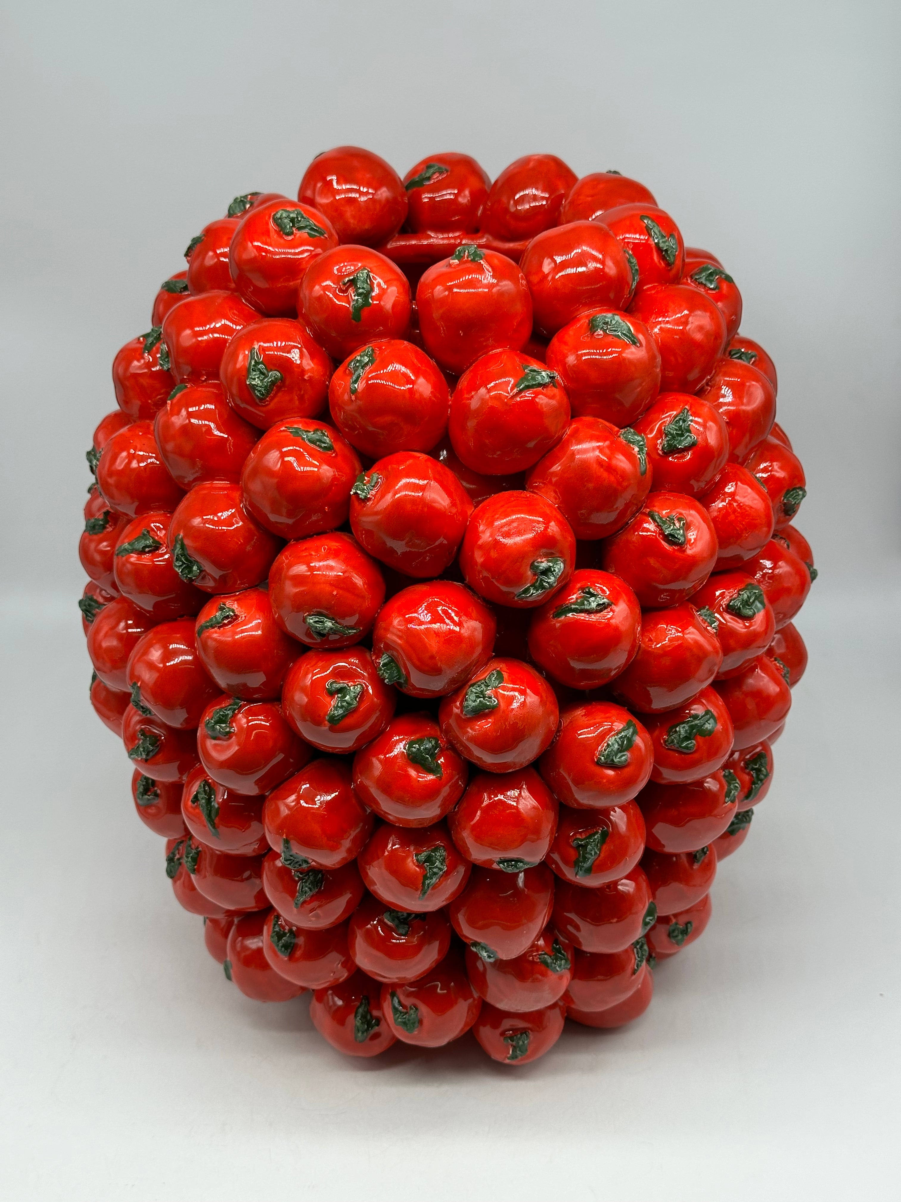 Vaso Frutta Pomodori Rossi cm H.35 L.30 Ceramica Caltagirone fatto a mano - OGGETTISTICA