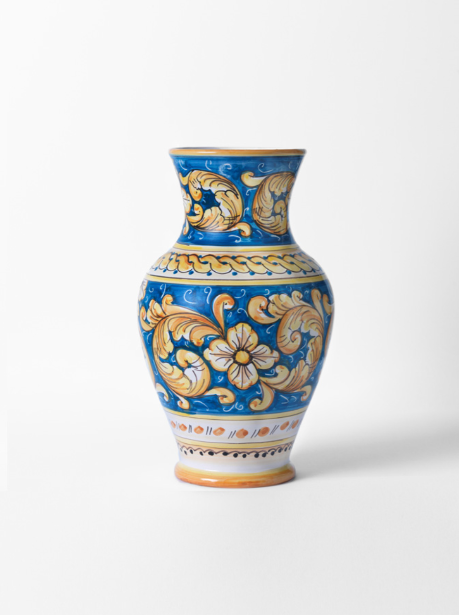 Vaso Liscio TDS cm H.37 Ceramica Caltagirone Artigianale Decoro Blu e Giallo - VASO