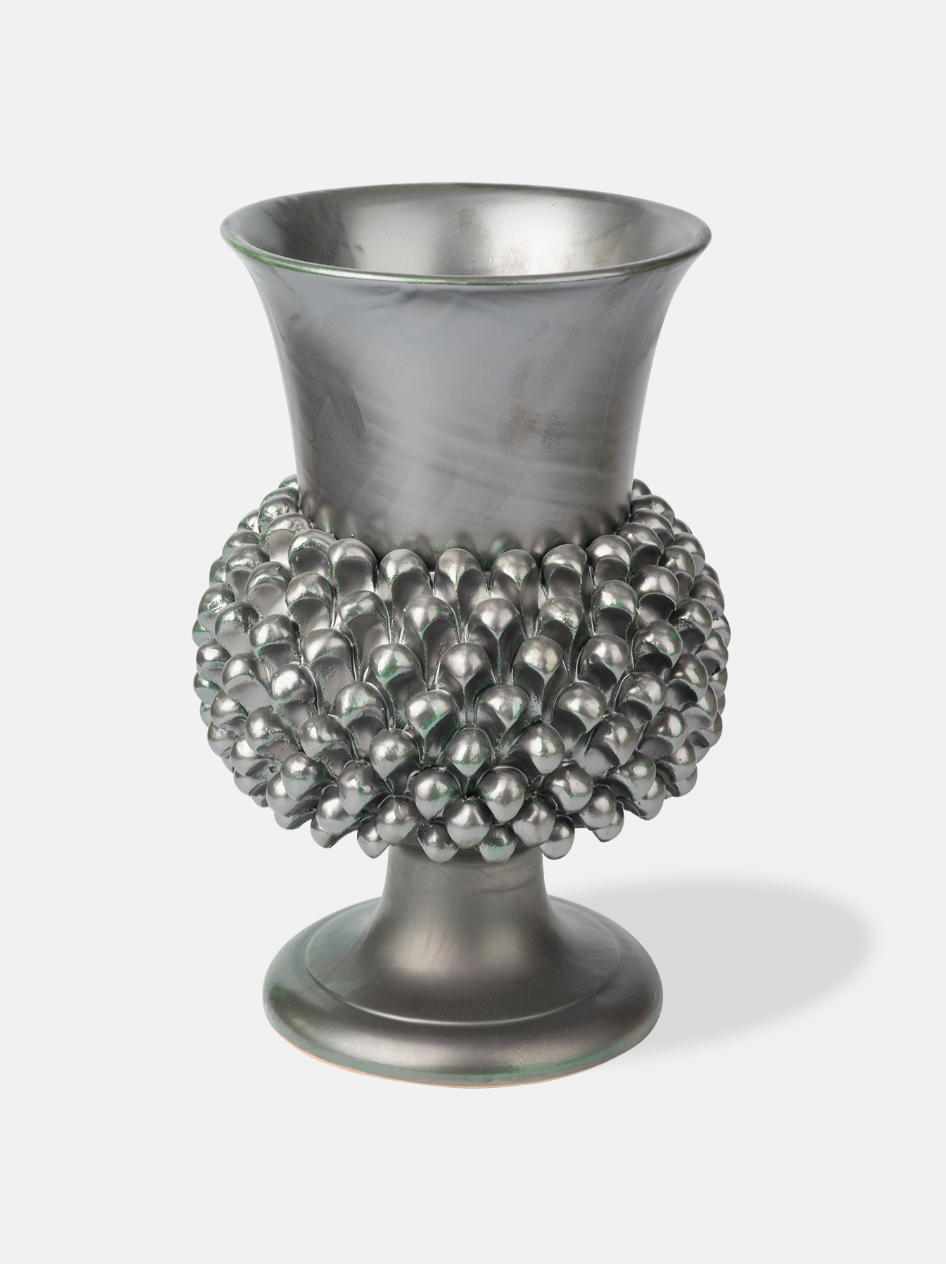 Vaso Pigna TDS Ceramica Caltagirone cm H.30 L.20 Artigianale Argento - VASO