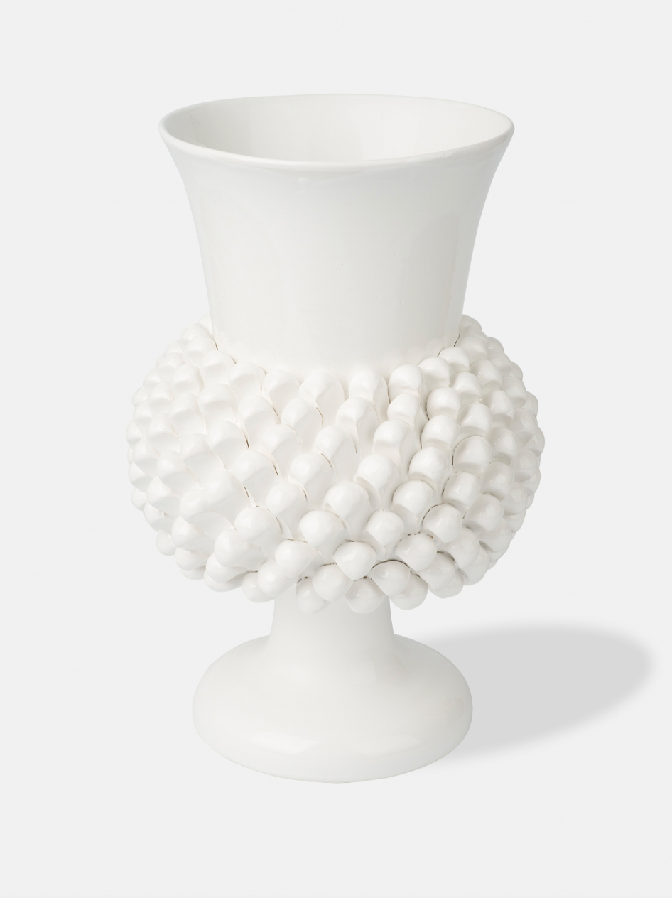 Vaso Pigna TDS Ceramica Caltagirone cm H.30 L.20 Artigianale Bianco - VASO