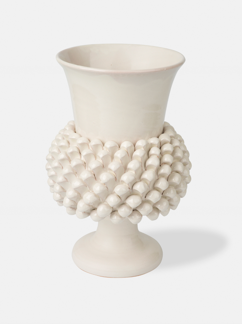 Vaso Pigna TDS Ceramica Caltagirone cm H.30 L.20 Artigianale Bianco Vietri - VASO