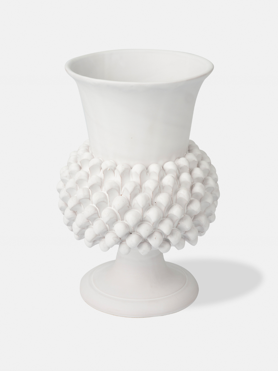 Vaso Pigna TDS Ceramica Caltagirone cm H.30 L.20 Artigianale Bianco Opaco - VASO