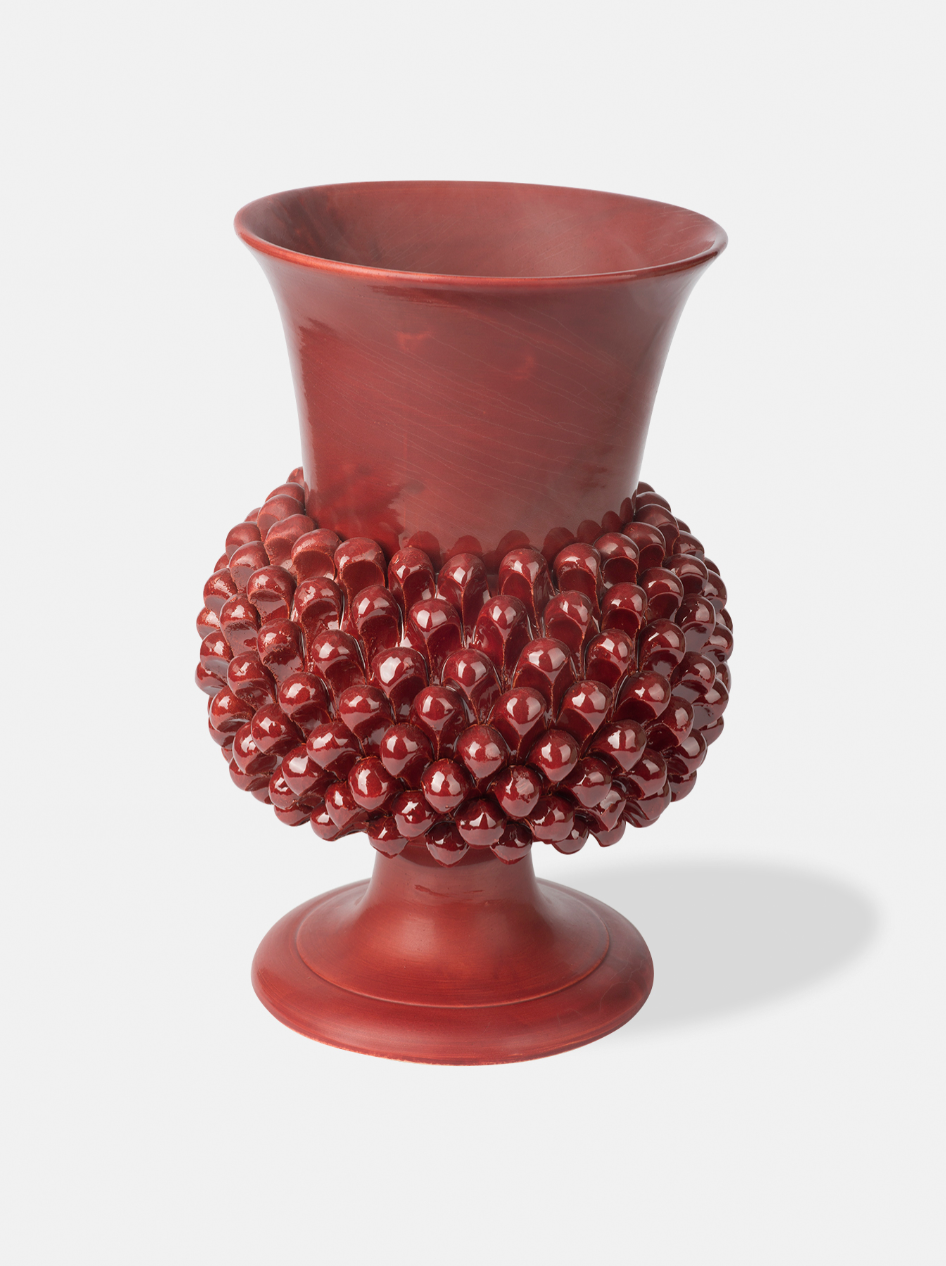 Vaso Pigna TDS Ceramica Caltagirone cm H.30 L.20 Artigianale Bordeaux - VASO