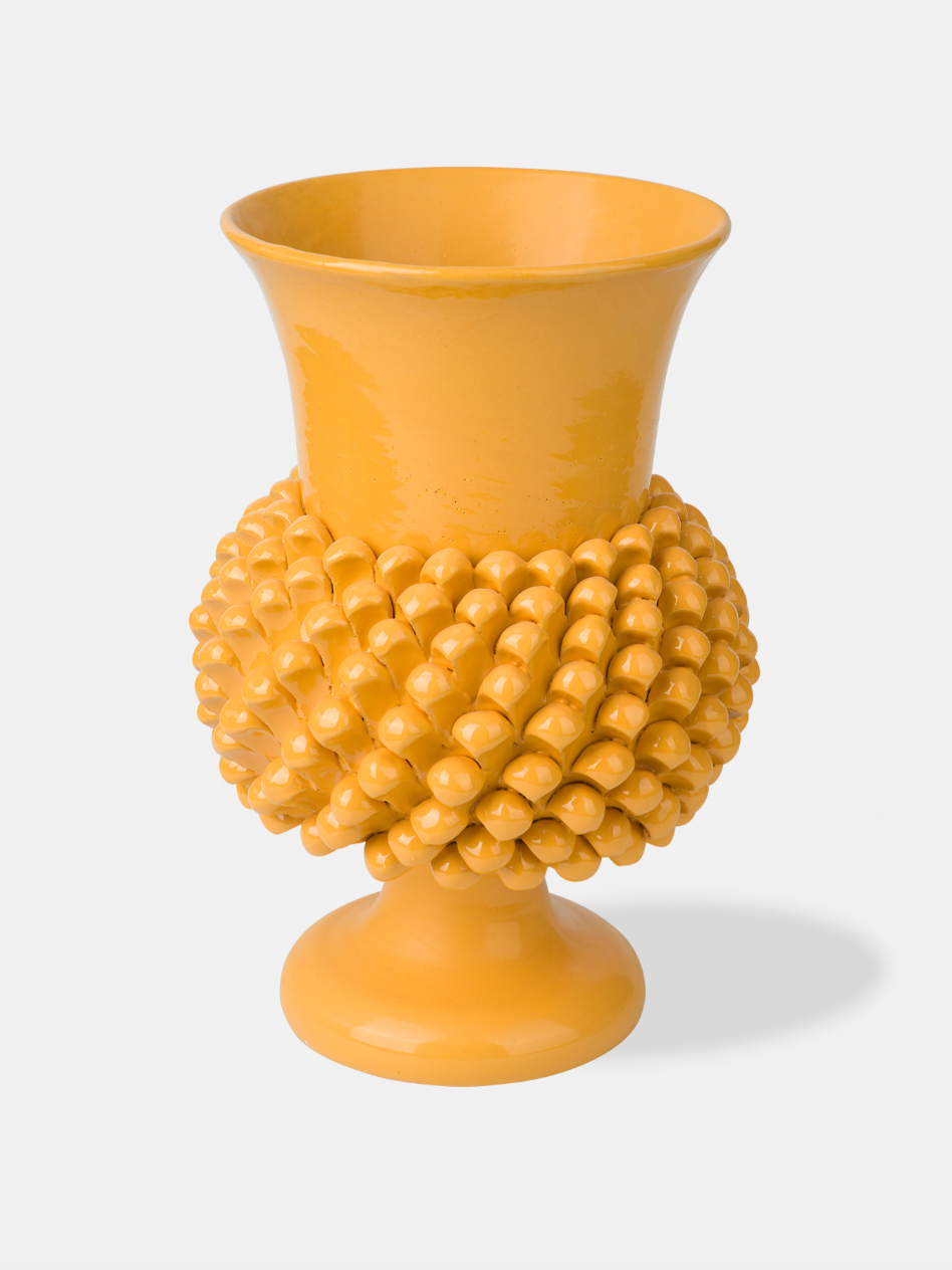 Vaso Pigna TDS Ceramica Caltagirone cm H.30 L.20 Artigianale Giallo - VASO