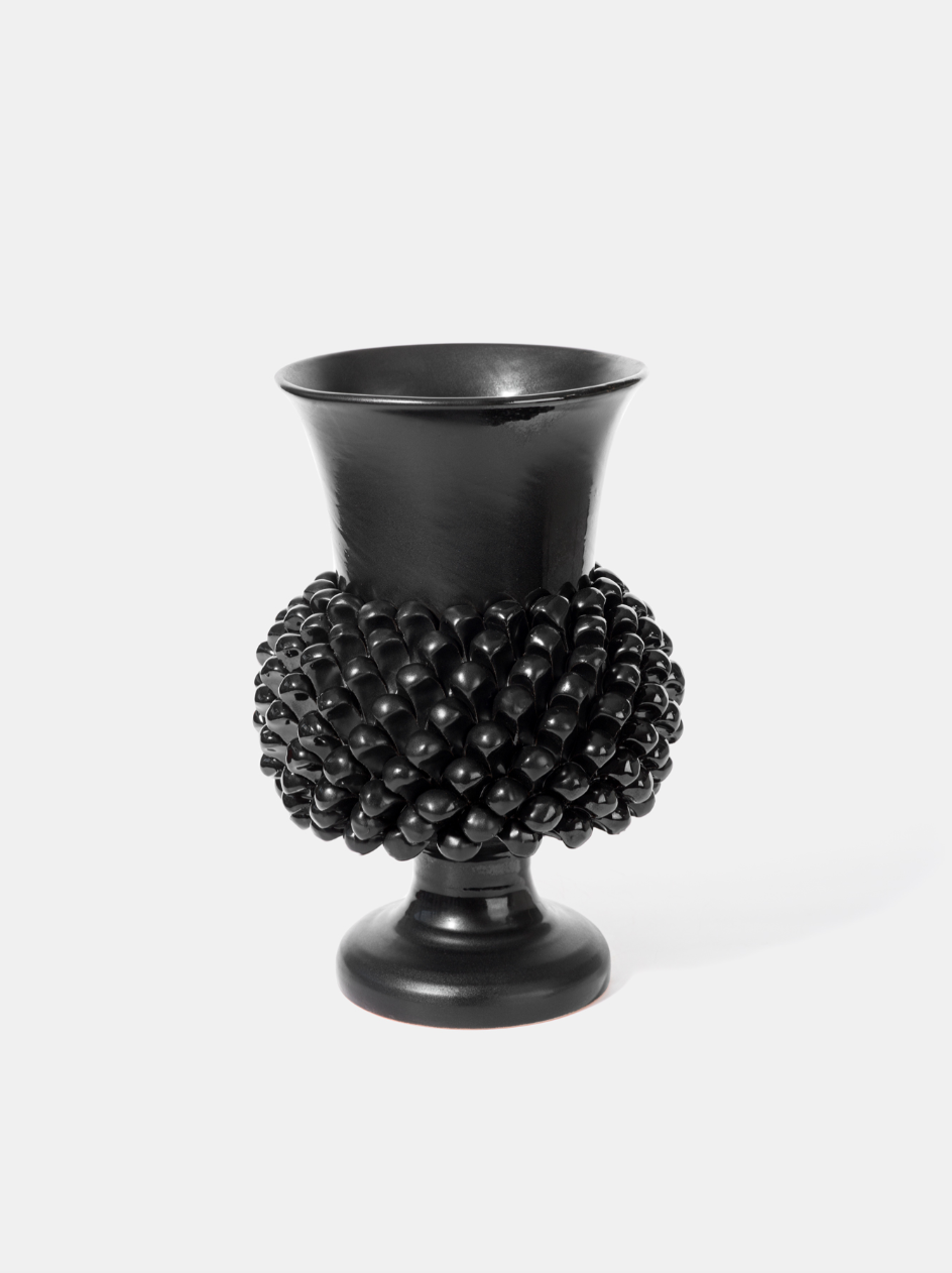 Vaso Pigna TDS Ceramica Caltagirone cm H.30 L.20 Artigianale Nero - VASO