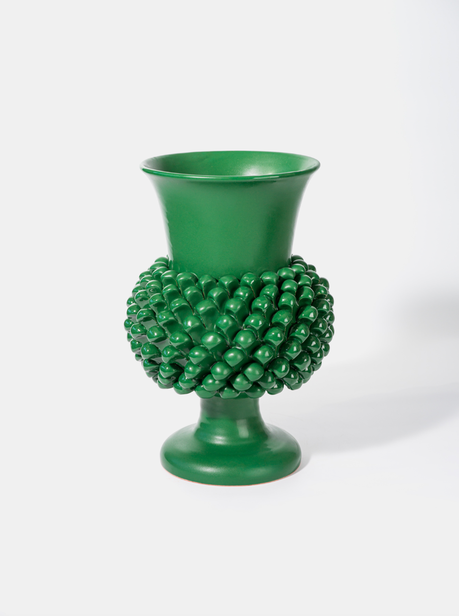 Vaso Pigna TDS Ceramica Caltagirone cm H.30 L.20 Artigianale Verde - VASO