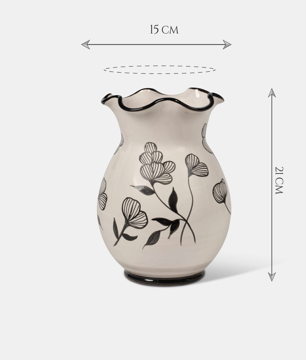 Vaso Smerlato TDS cm H.21 L.15 Ceramica Caltagirone Artigianale Fiori e Foglie Neri - VASO