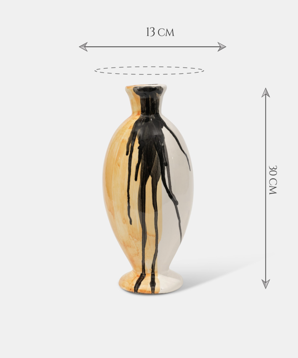 Vaso TDS cm H.30 Ceramica Caltagirone Artigianale Decoro Astratto Arancio e Nero - VASO
